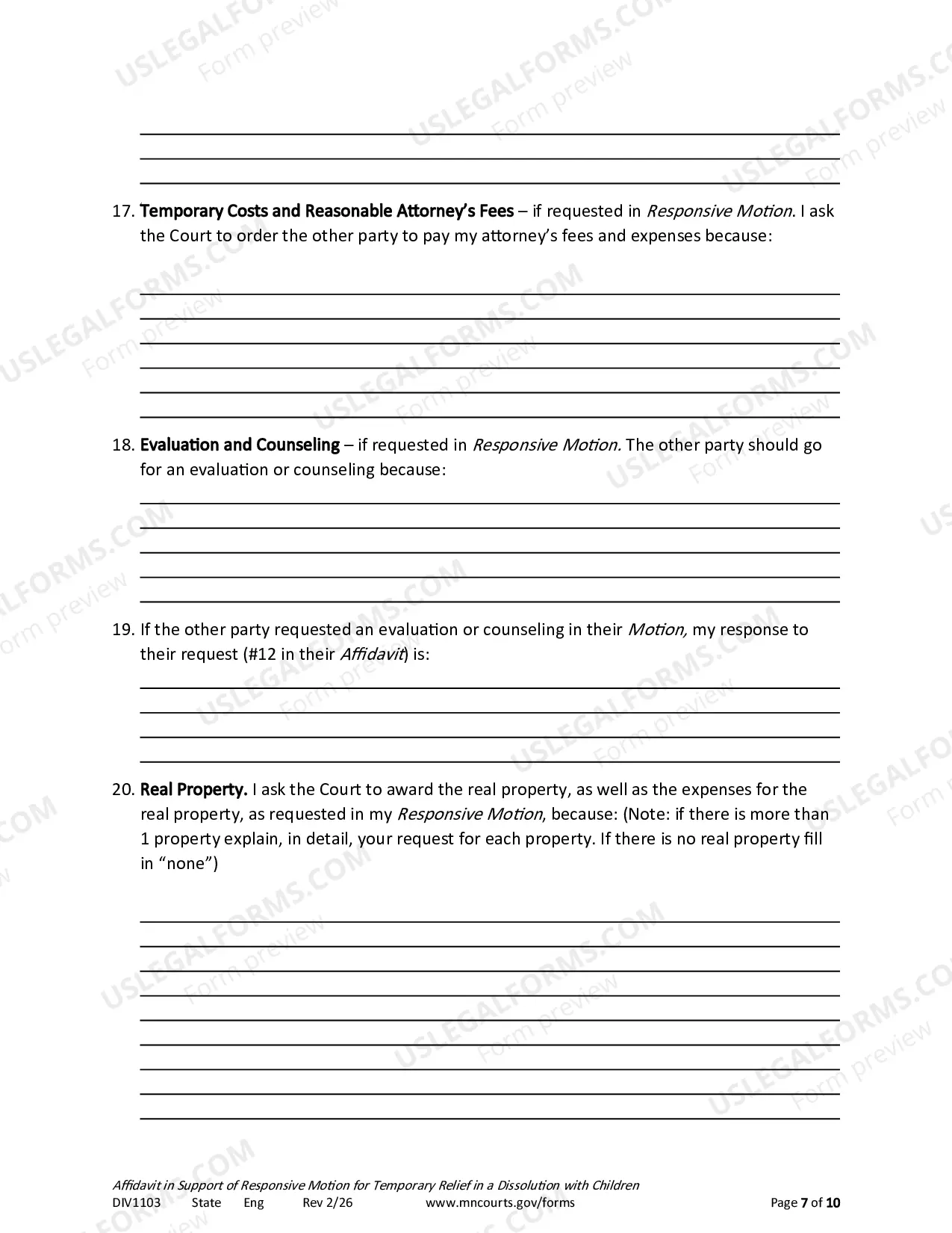 Preview Affidavit In Support of Responsive Motion For Temporary Relief With Children