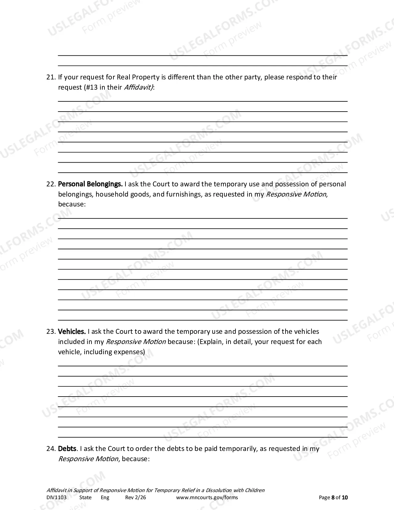 Preview Affidavit In Support of Responsive Motion For Temporary Relief With Children