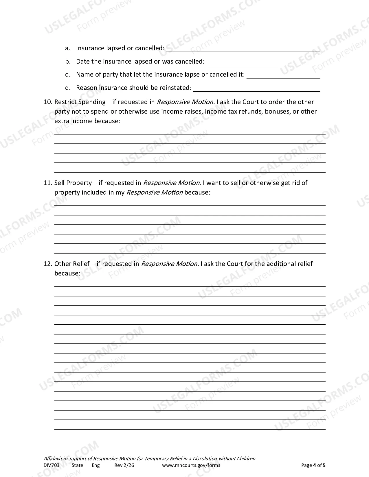 Preview Affidavit In Support of Responsive Motion For Temporary Relief Without Children