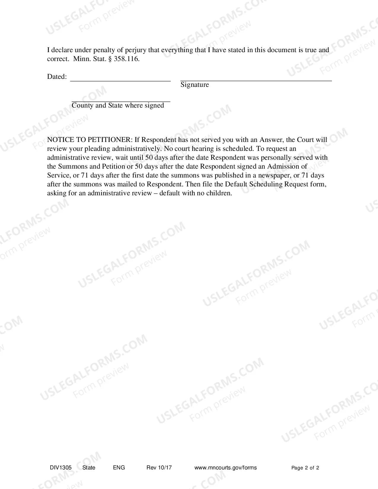 Preview Affidavit of Default (Without Children)