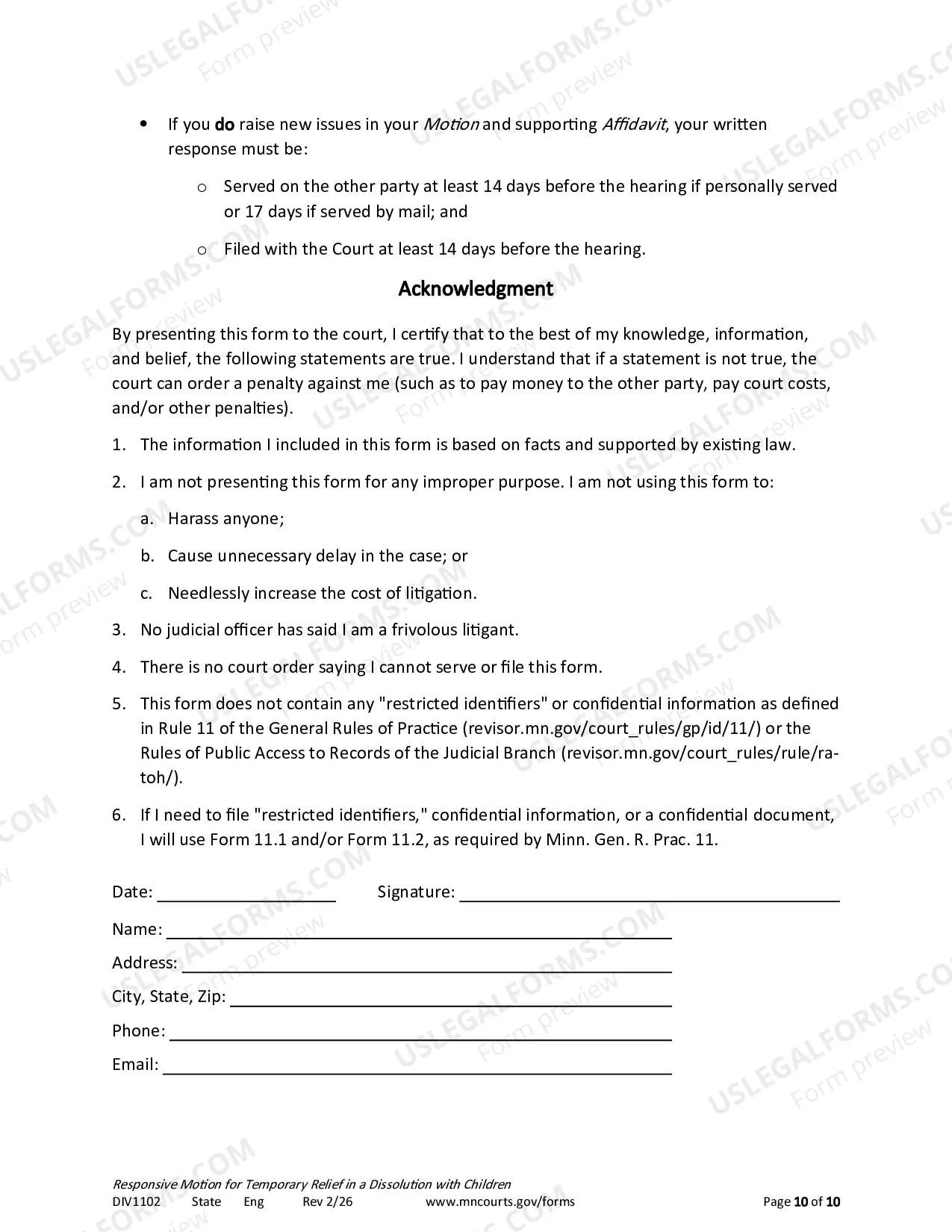 Preview Responsive Notice of Motion and Motion For Temporary Relief With Children