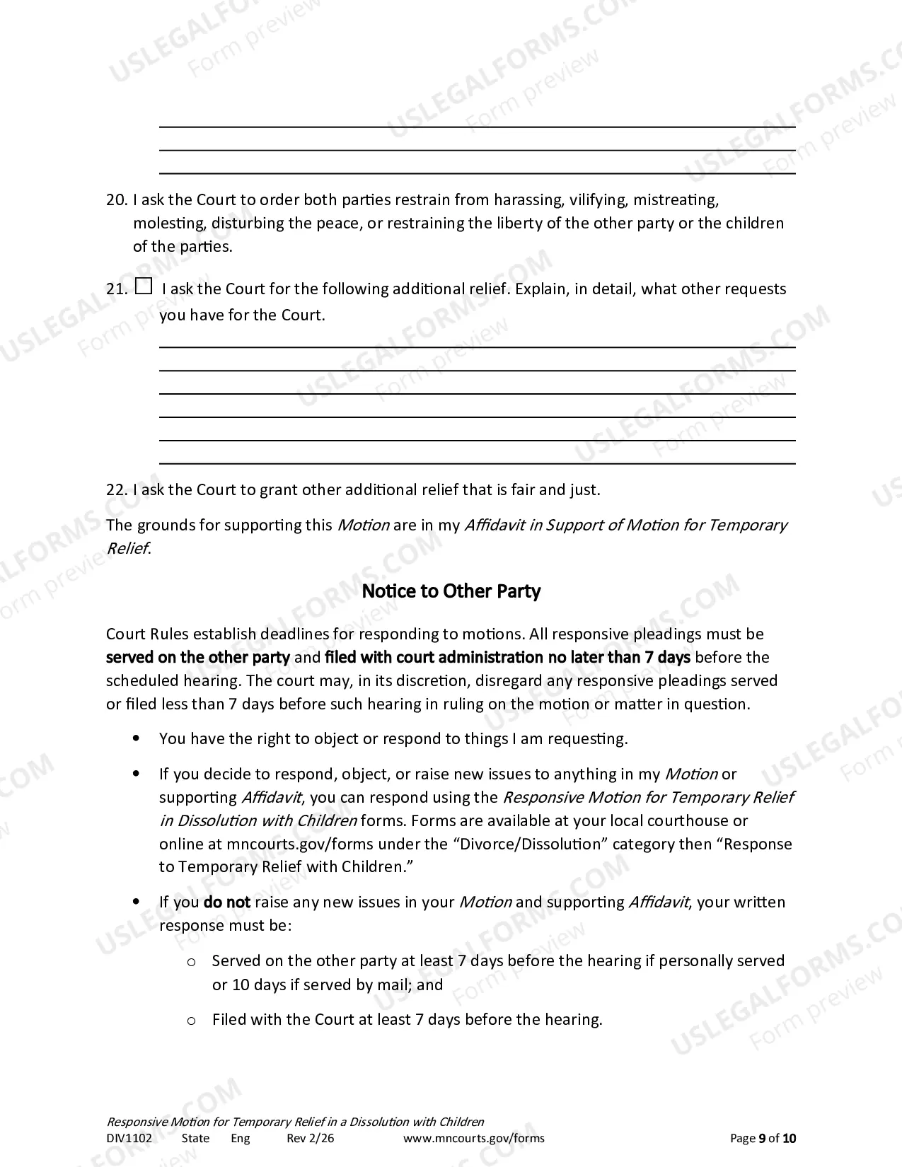 Preview Responsive Notice of Motion and Motion For Temporary Relief With Children