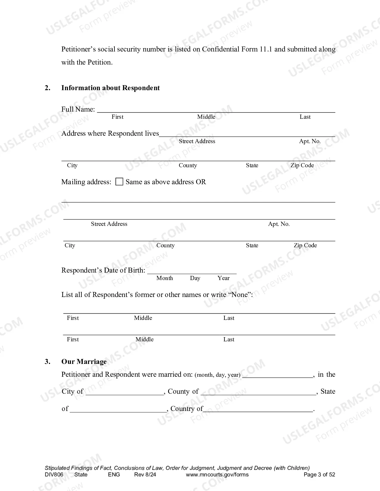 Preview Stipulated Findings of Fact (Dissolution With Children)