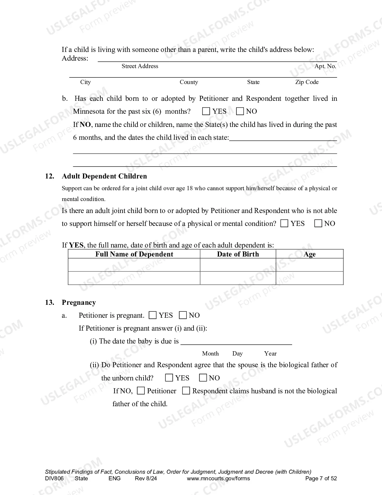 Preview Stipulated Findings of Fact (Dissolution With Children)