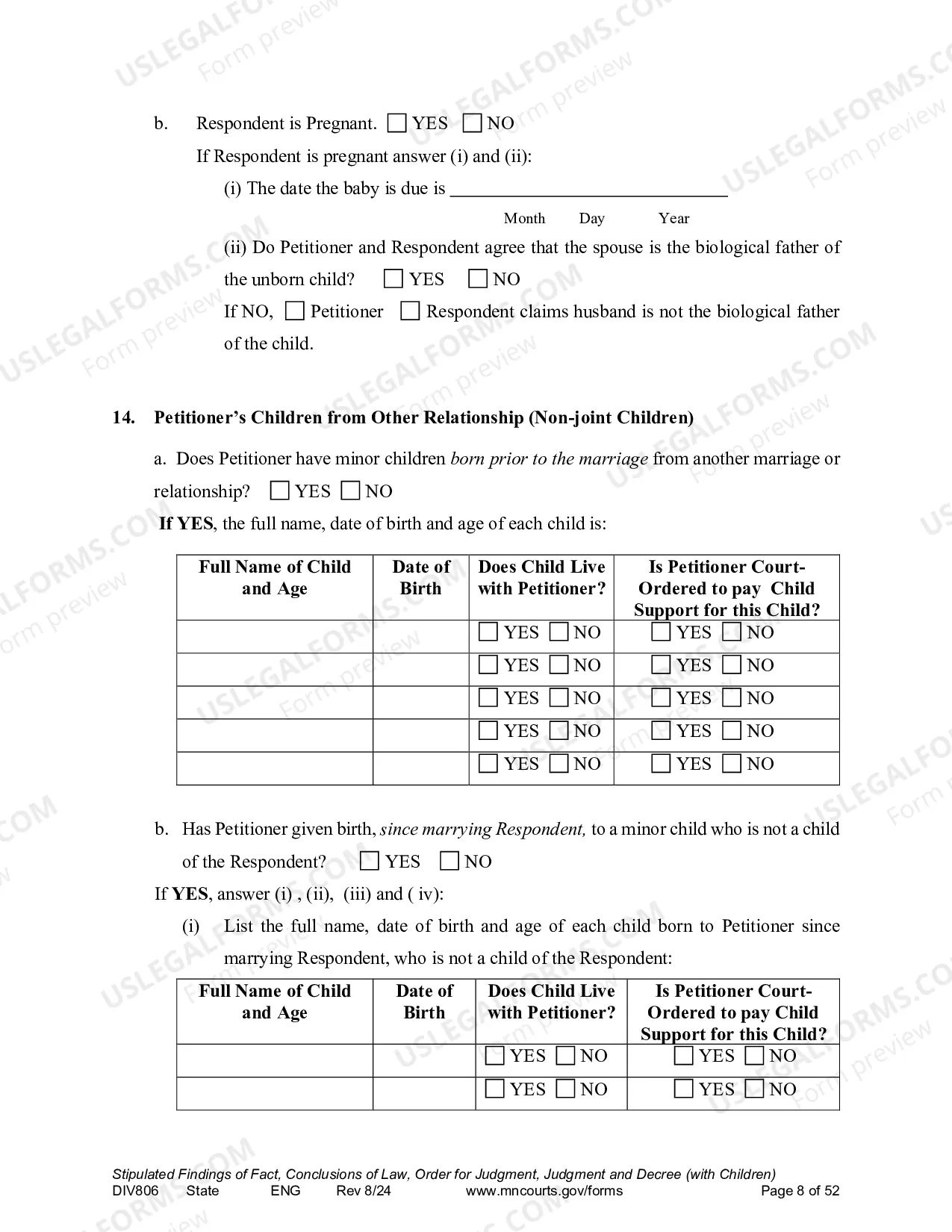 Preview Stipulated Findings of Fact (Dissolution With Children)