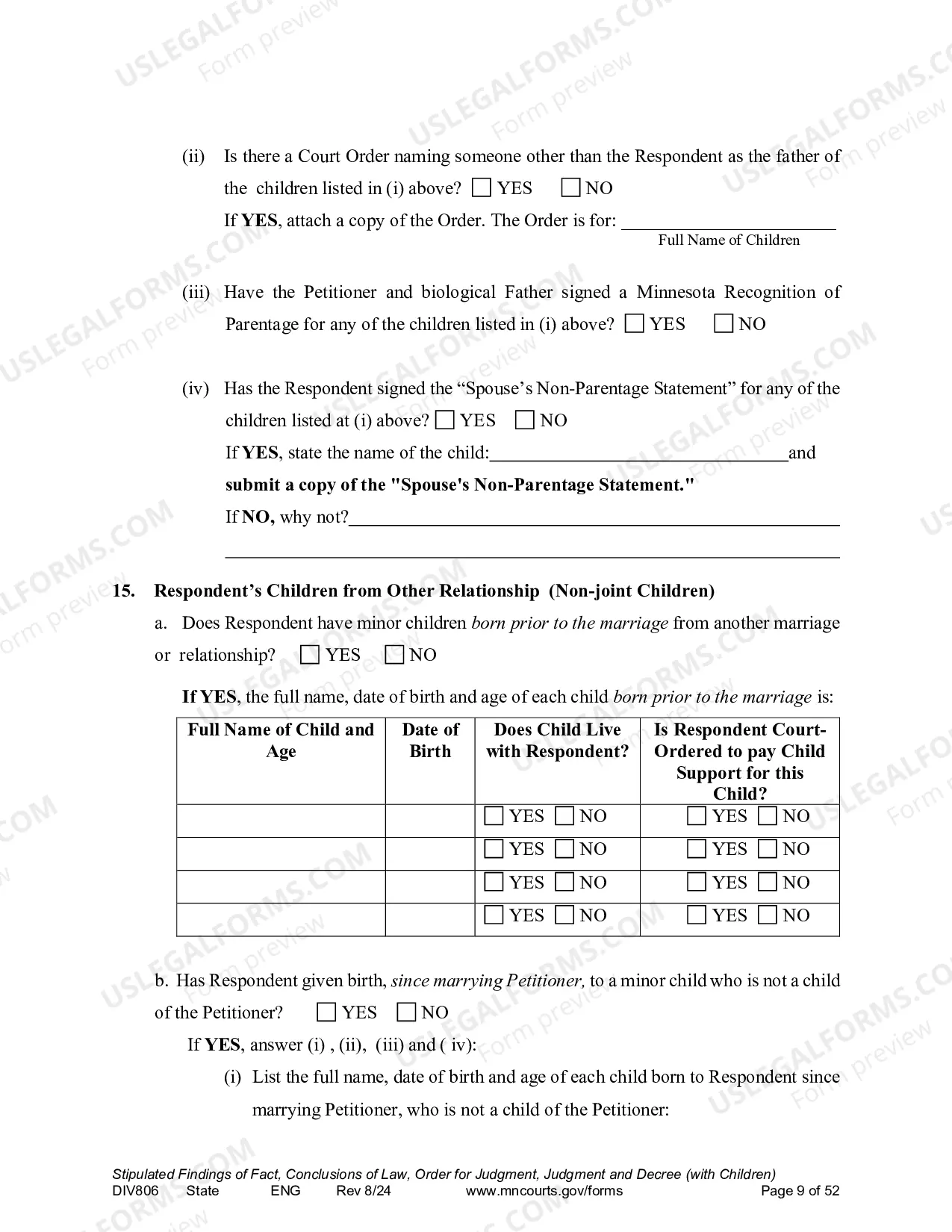 Preview Stipulated Findings of Fact (Dissolution With Children)