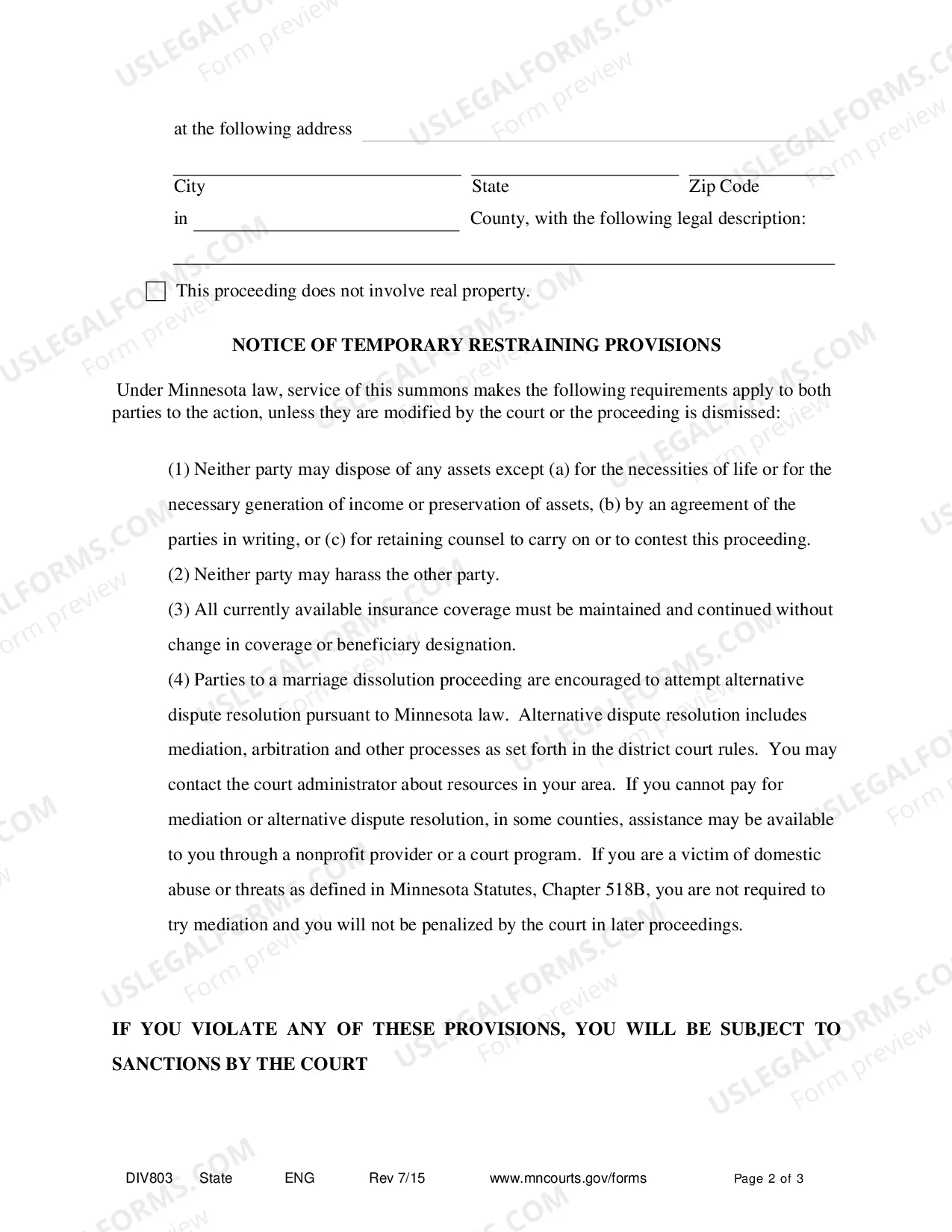Preview Summons (Dissolution With Children)