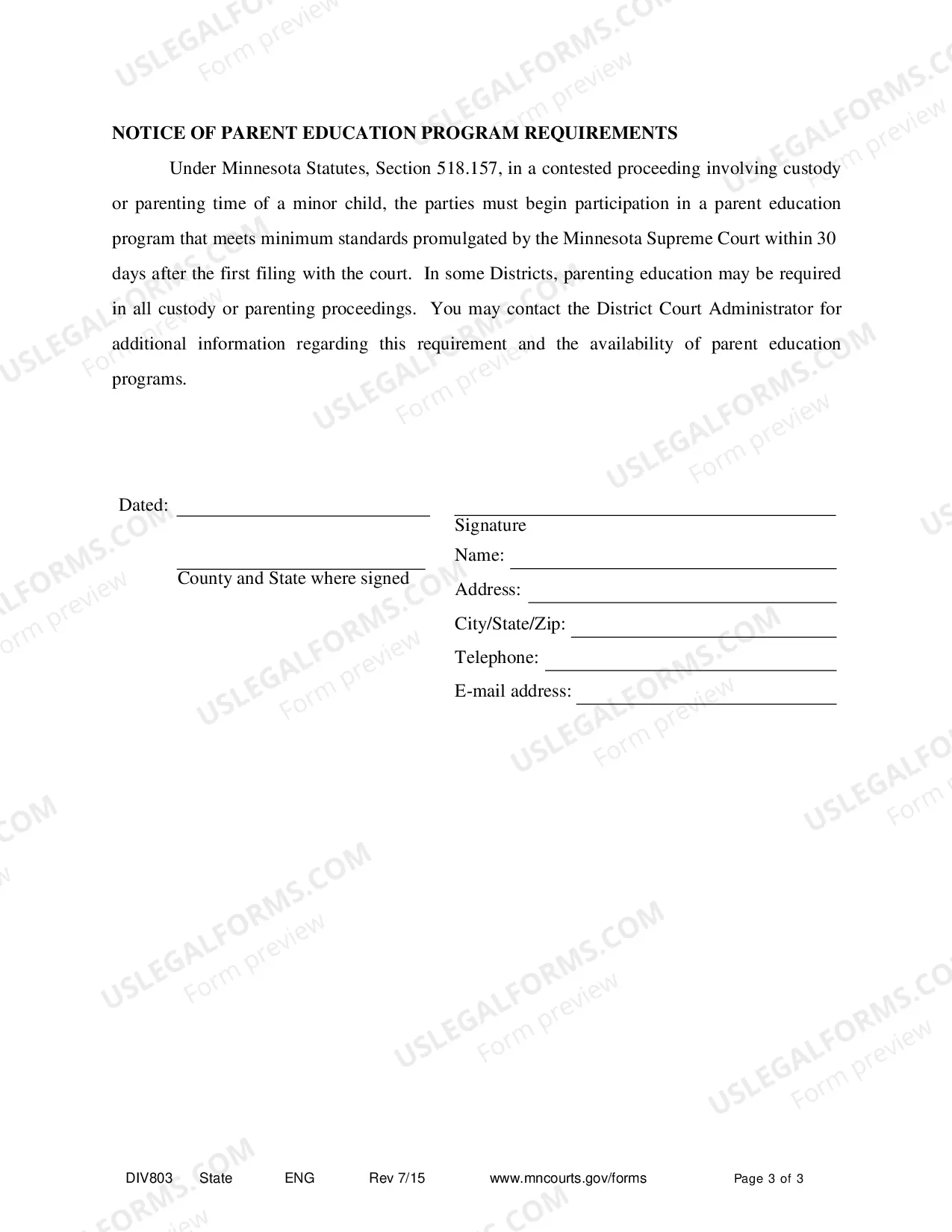 Preview Summons (Dissolution With Children)