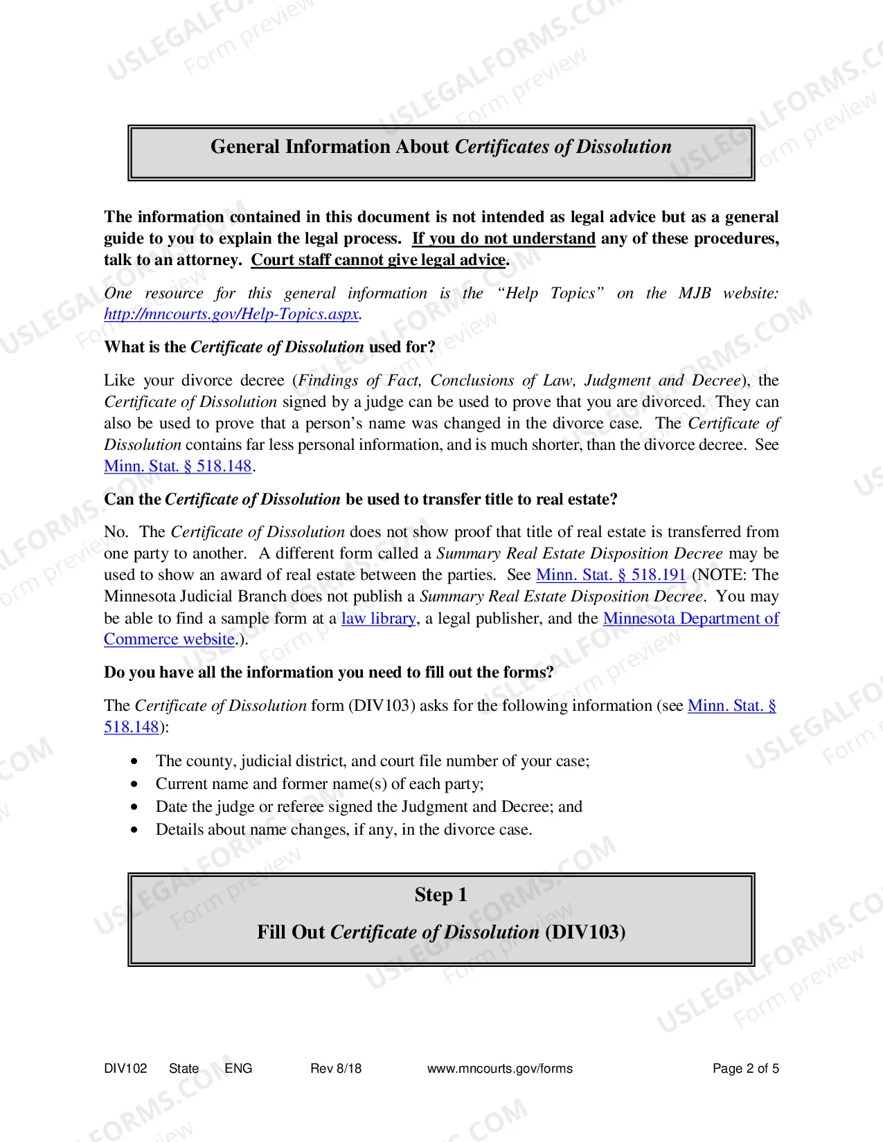 Preview Instructions - Completing Certificate of Dissolution Form