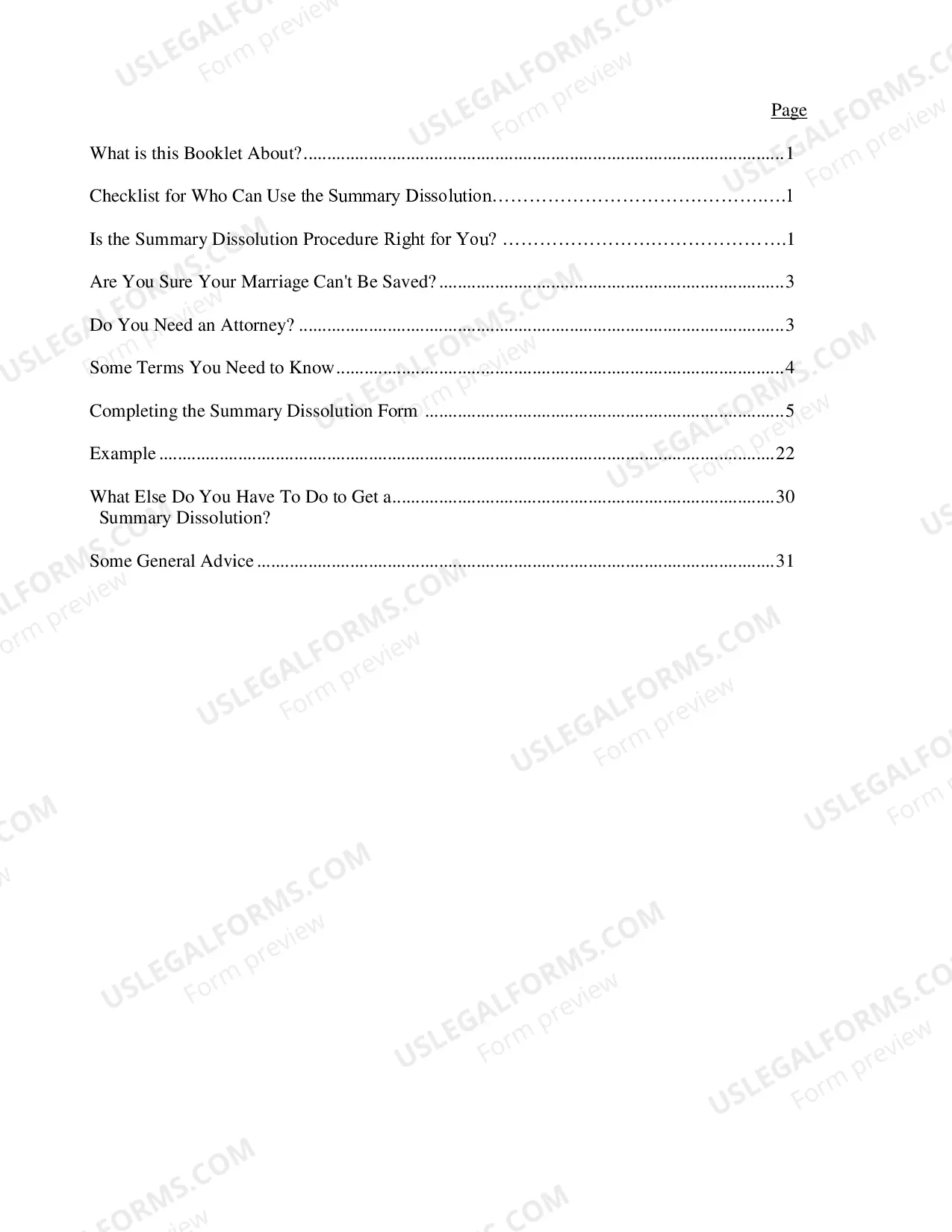 Preview Instructions - Summary Dissolution