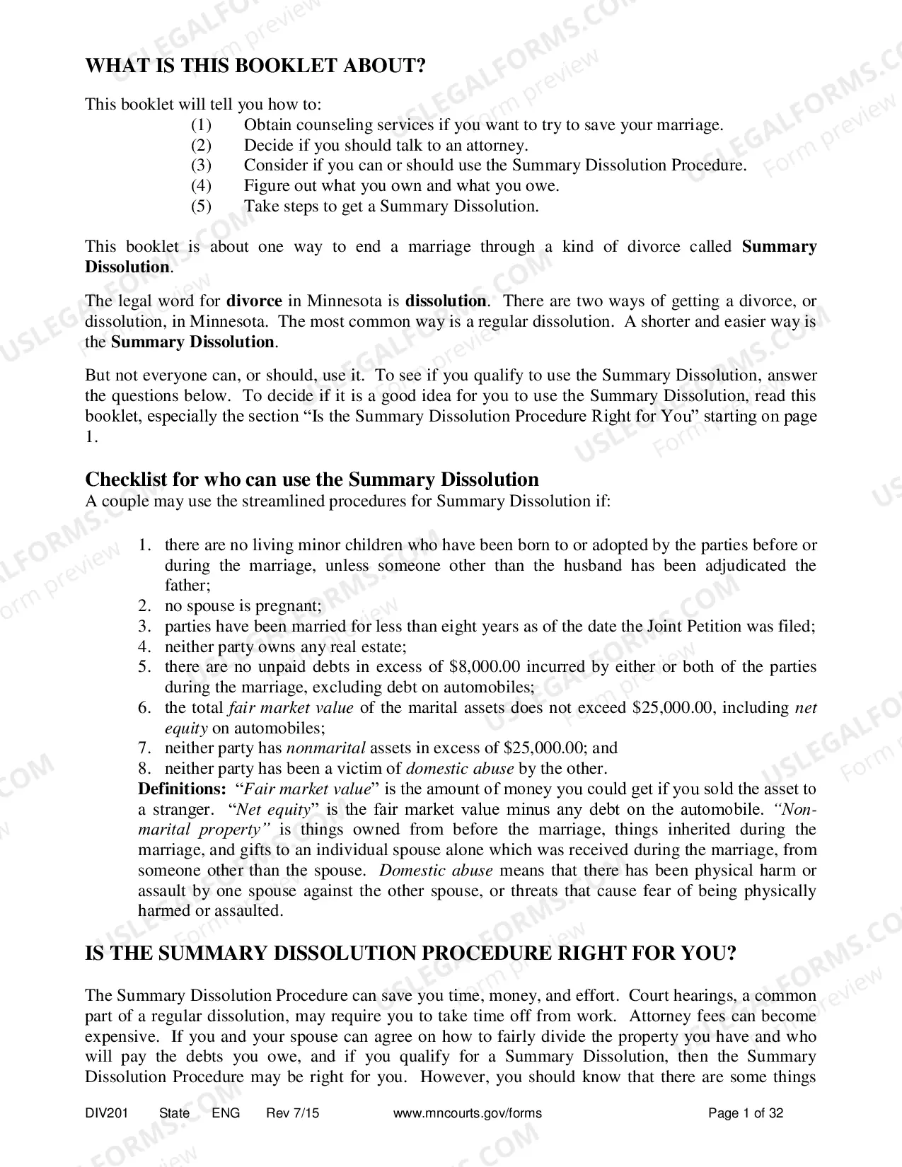 Preview Instructions - Summary Dissolution