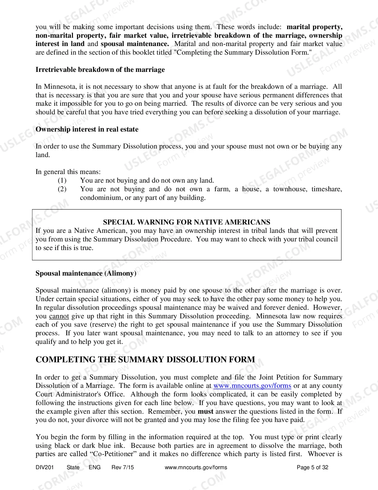 Preview Instructions - Summary Dissolution
