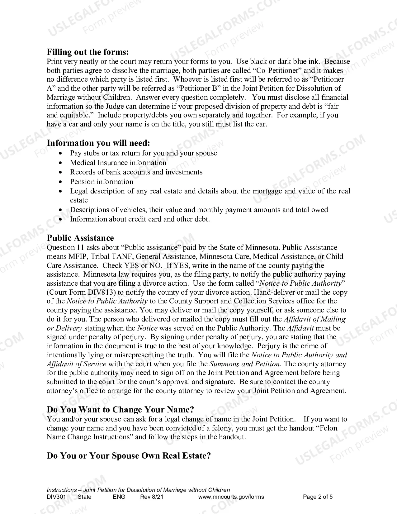 Preview Instructions - Joint Petition for Dissolution of Marriage Without Children
