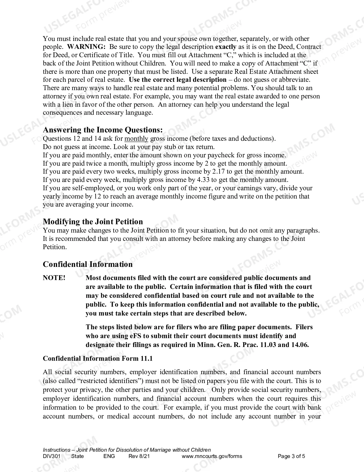 Preview Instructions - Joint Petition for Dissolution of Marriage Without Children