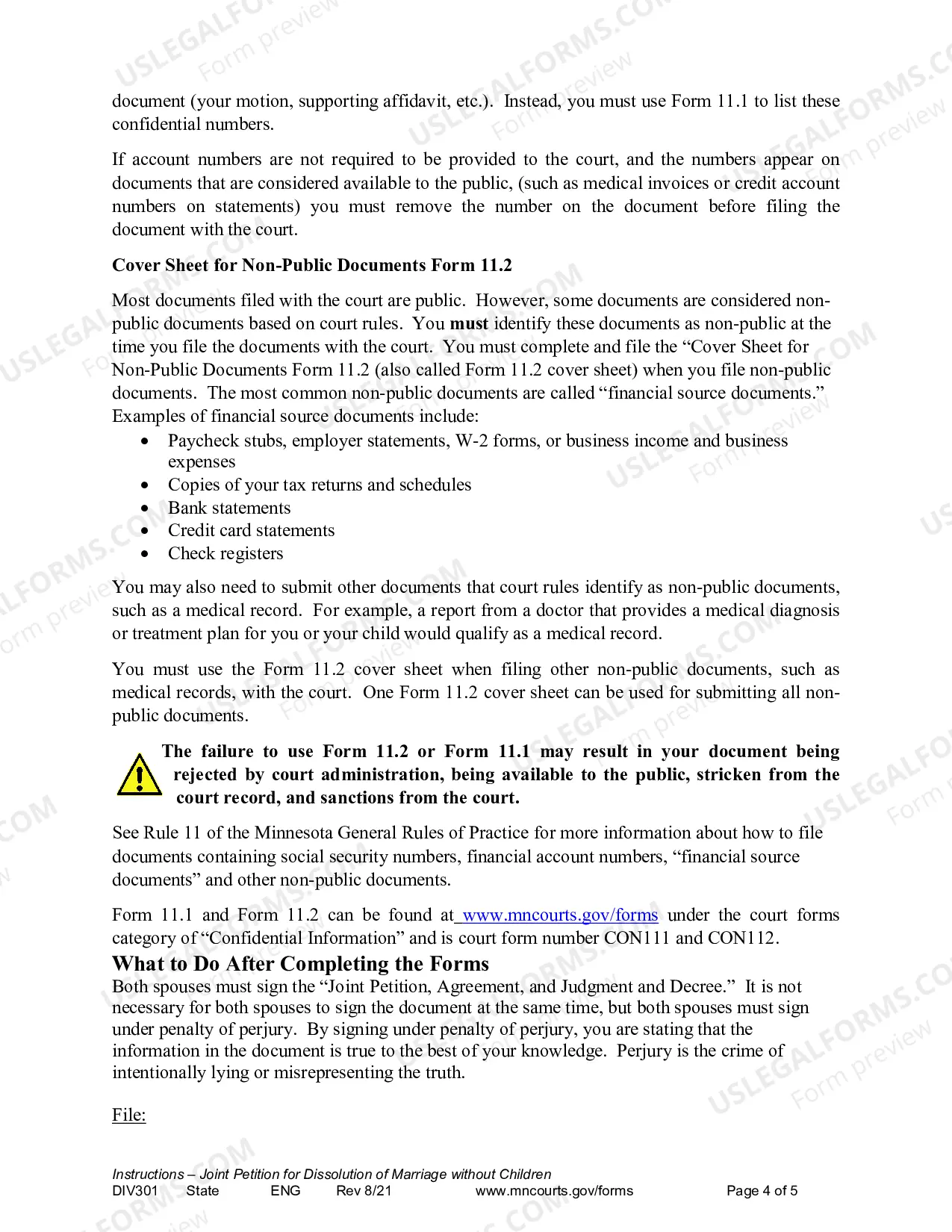 Preview Instructions - Joint Petition for Dissolution of Marriage Without Children