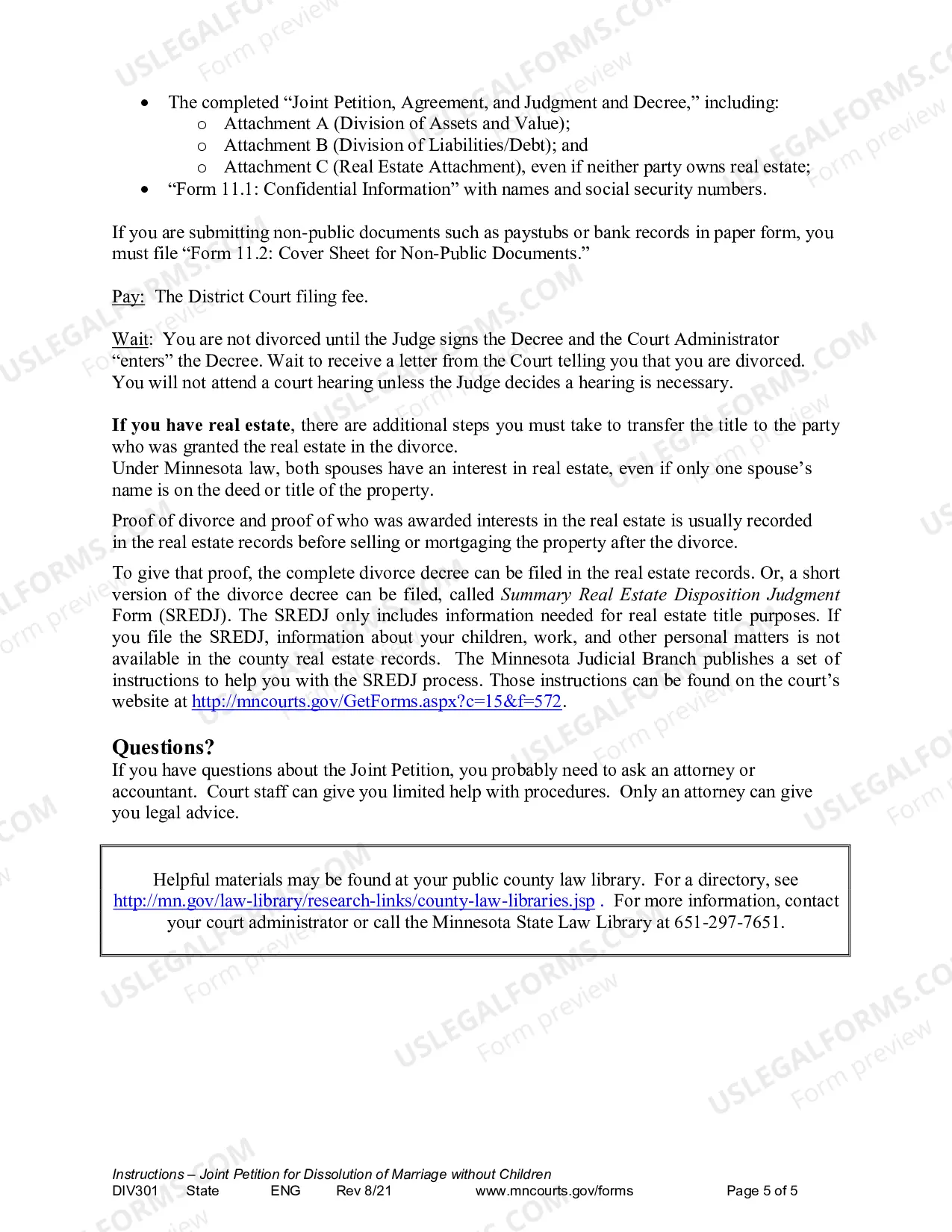 Preview Instructions - Joint Petition for Dissolution of Marriage Without Children