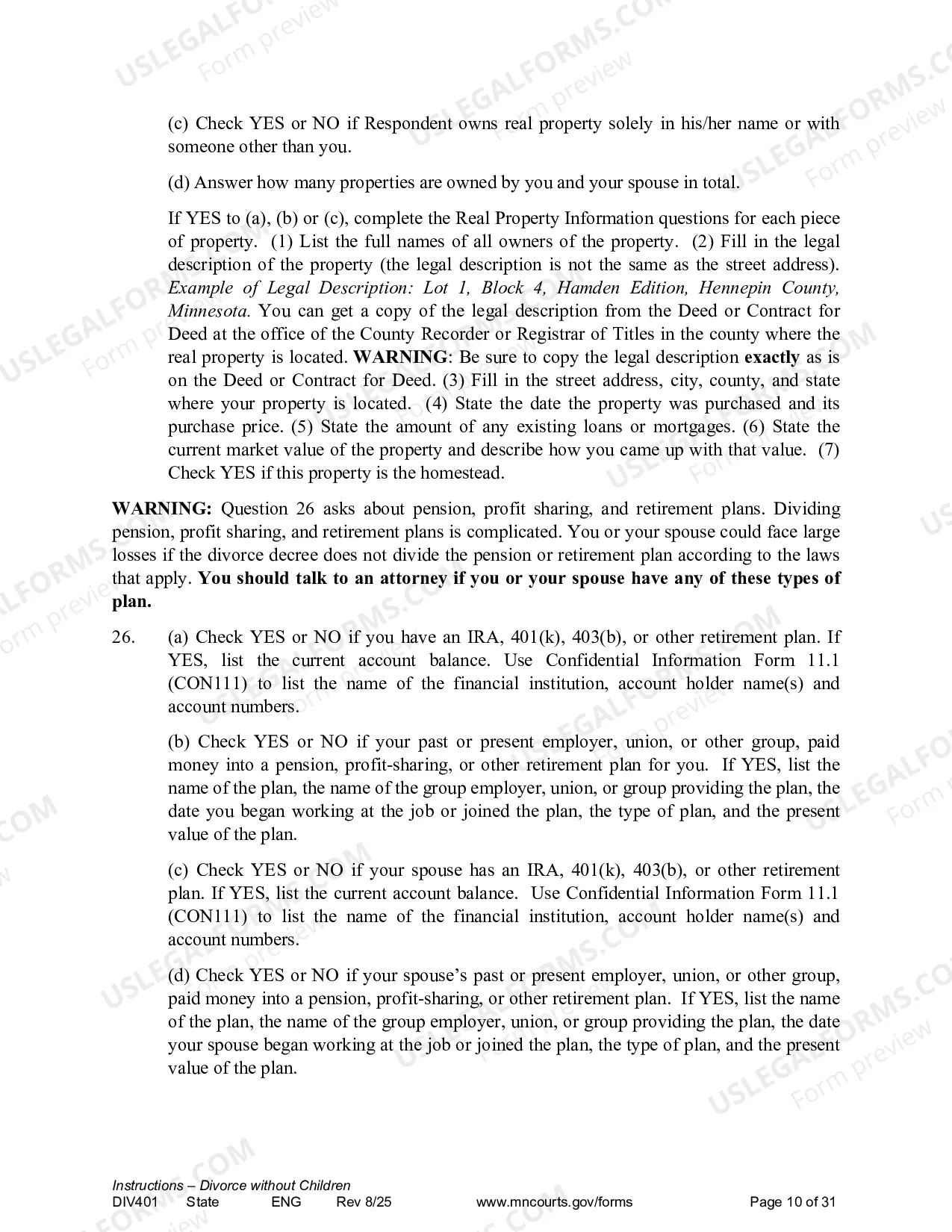 Preview Instructions - Dissolution without Children