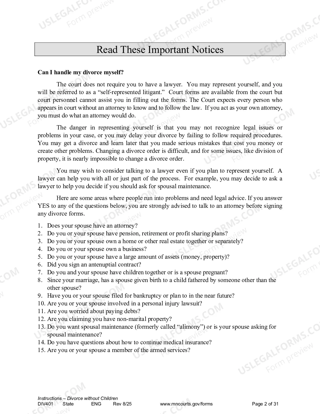 Preview Instructions - Dissolution without Children