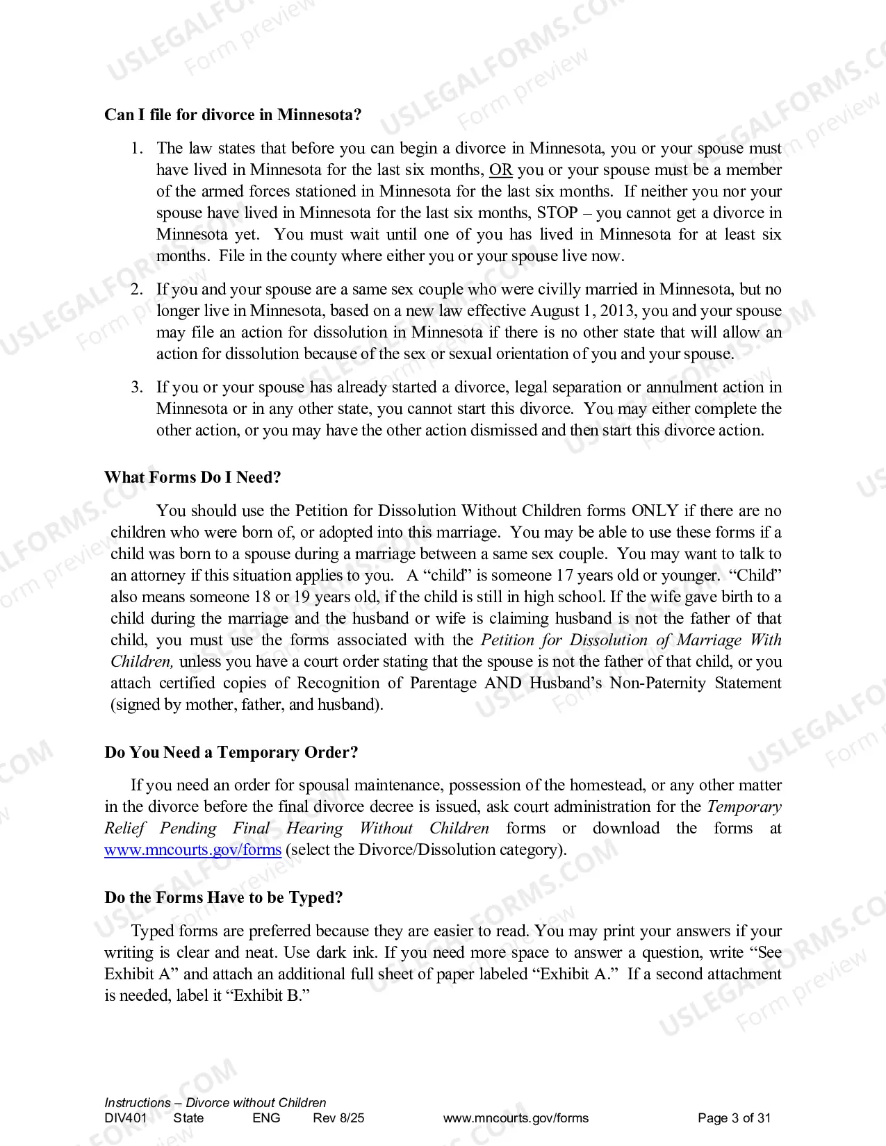 Preview Instructions - Dissolution without Children