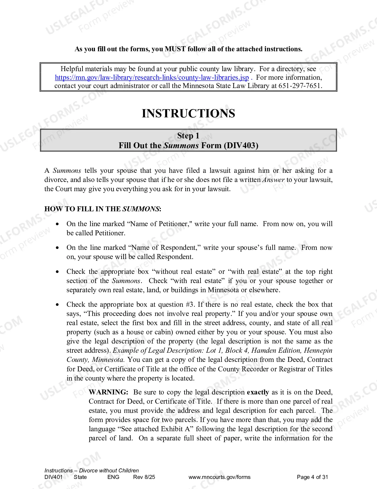 Preview Instructions - Dissolution without Children