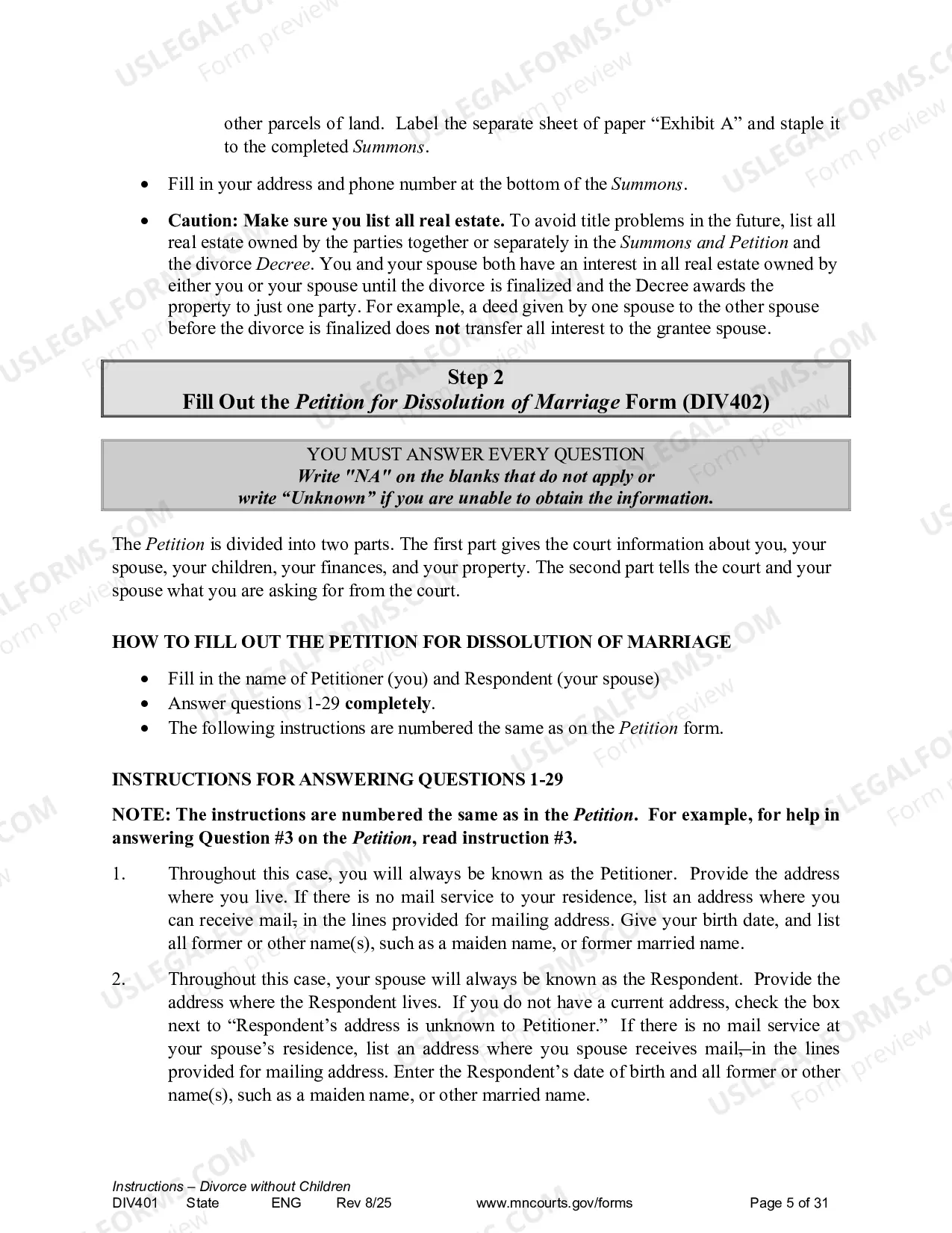 Preview Instructions - Dissolution without Children