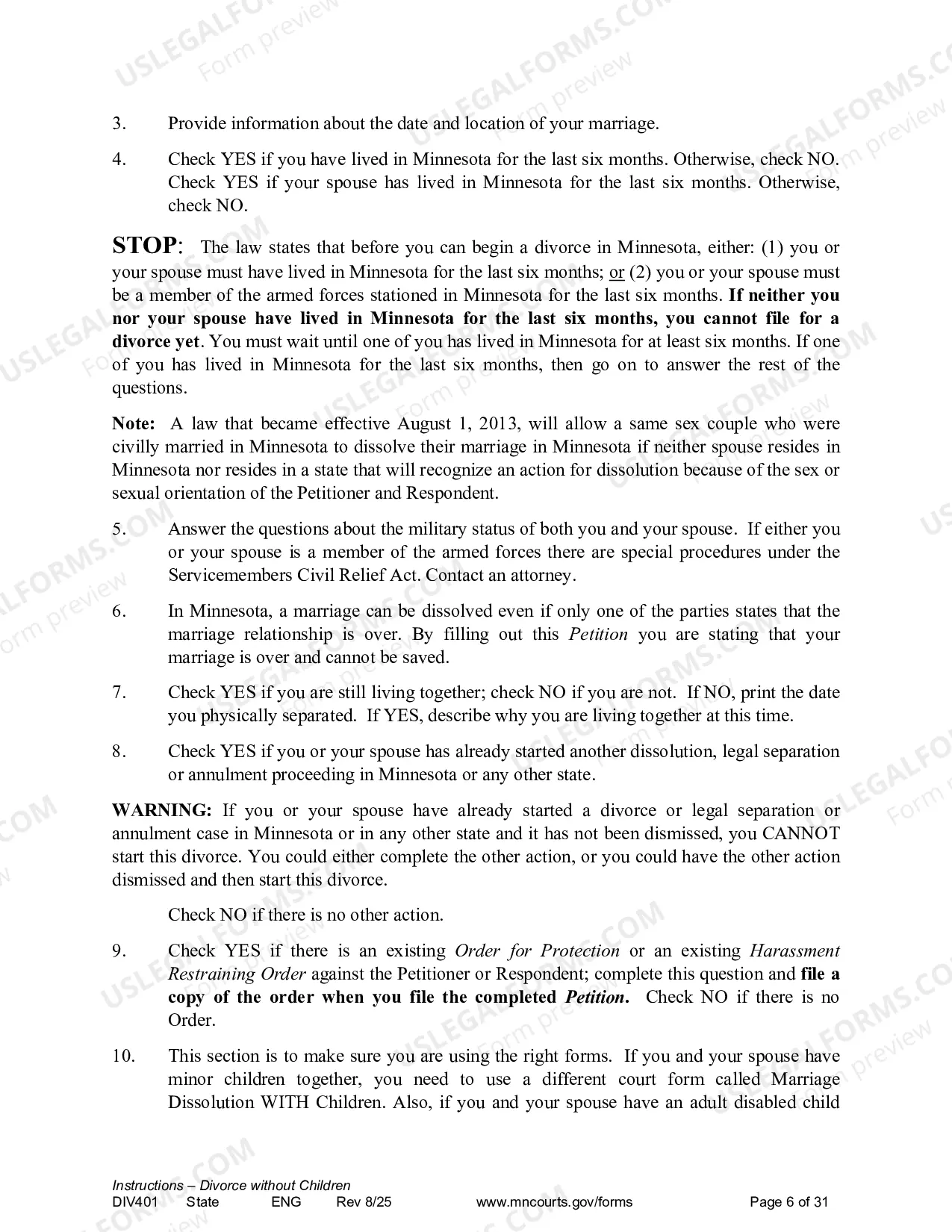 Preview Instructions - Dissolution without Children