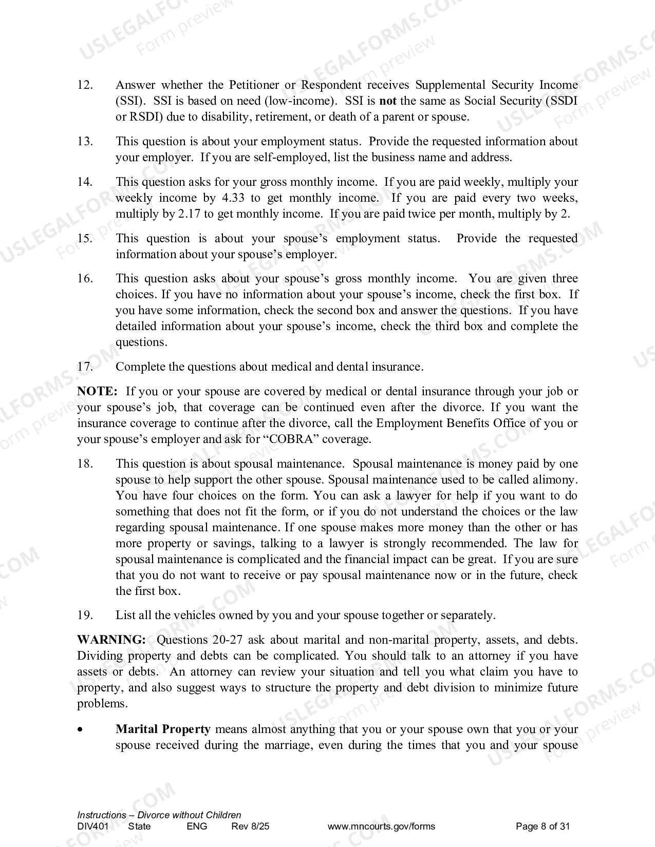 Preview Instructions - Dissolution without Children