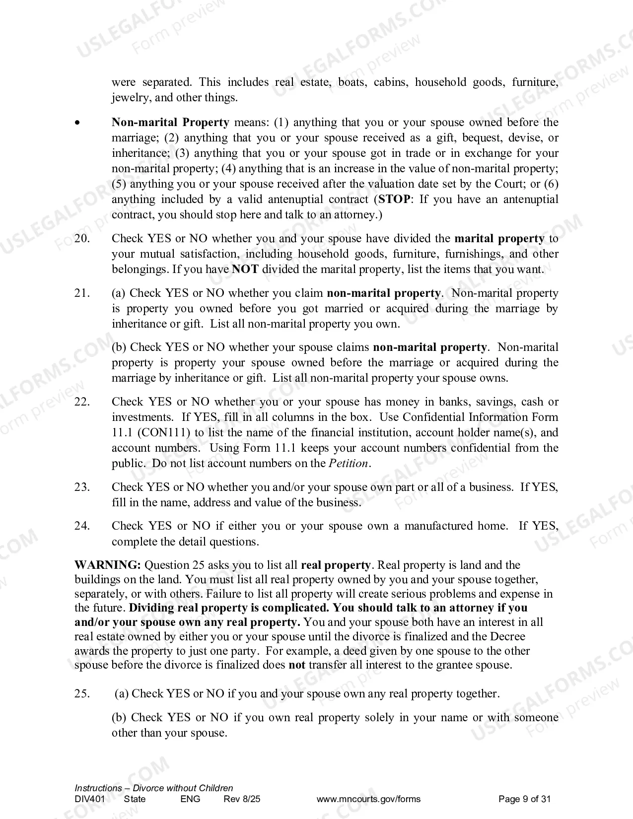 Preview Instructions - Dissolution without Children