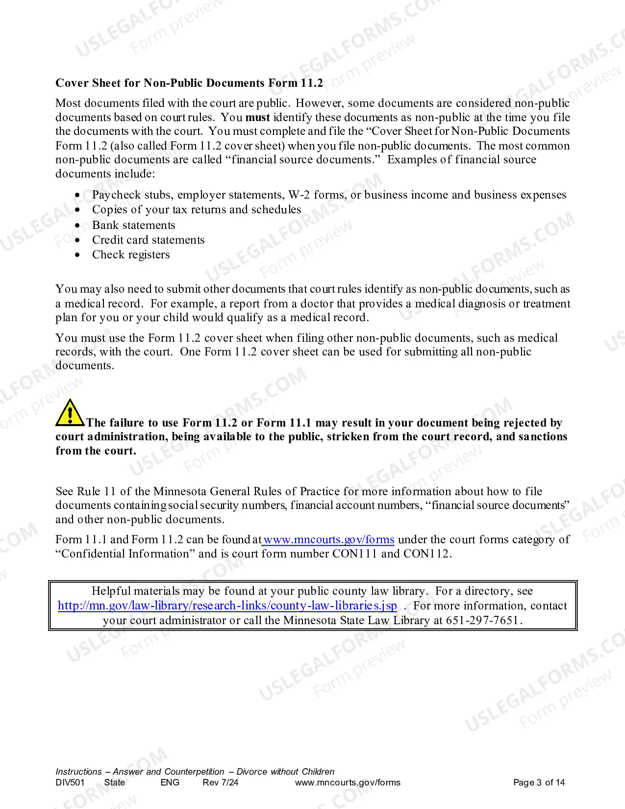 Preview Instructions - Answer and Counter Petition without Children
