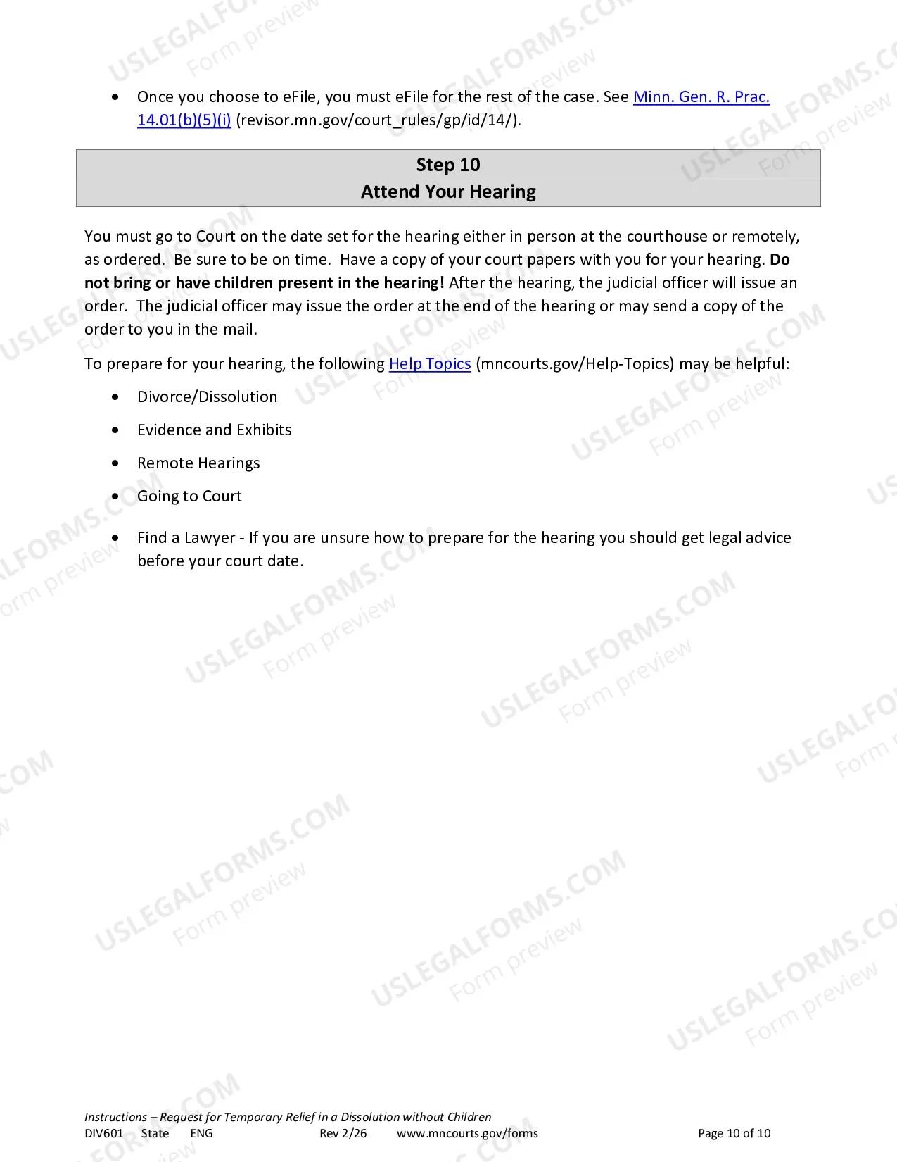 Preview Instructions - Temporary Relief Without Children