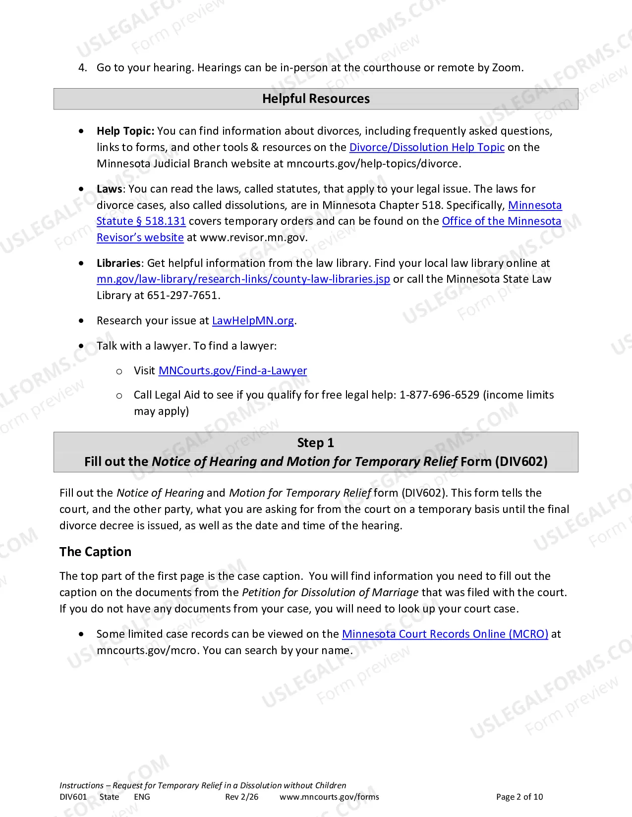 Preview Instructions - Temporary Relief Without Children