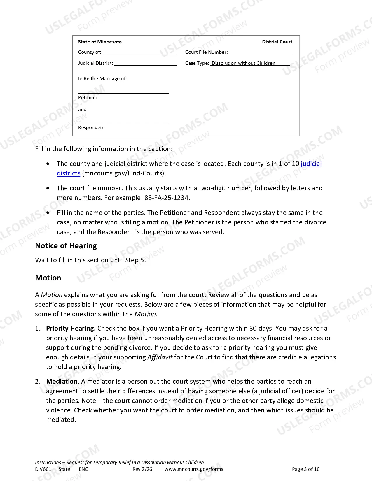 Preview Instructions - Temporary Relief Without Children