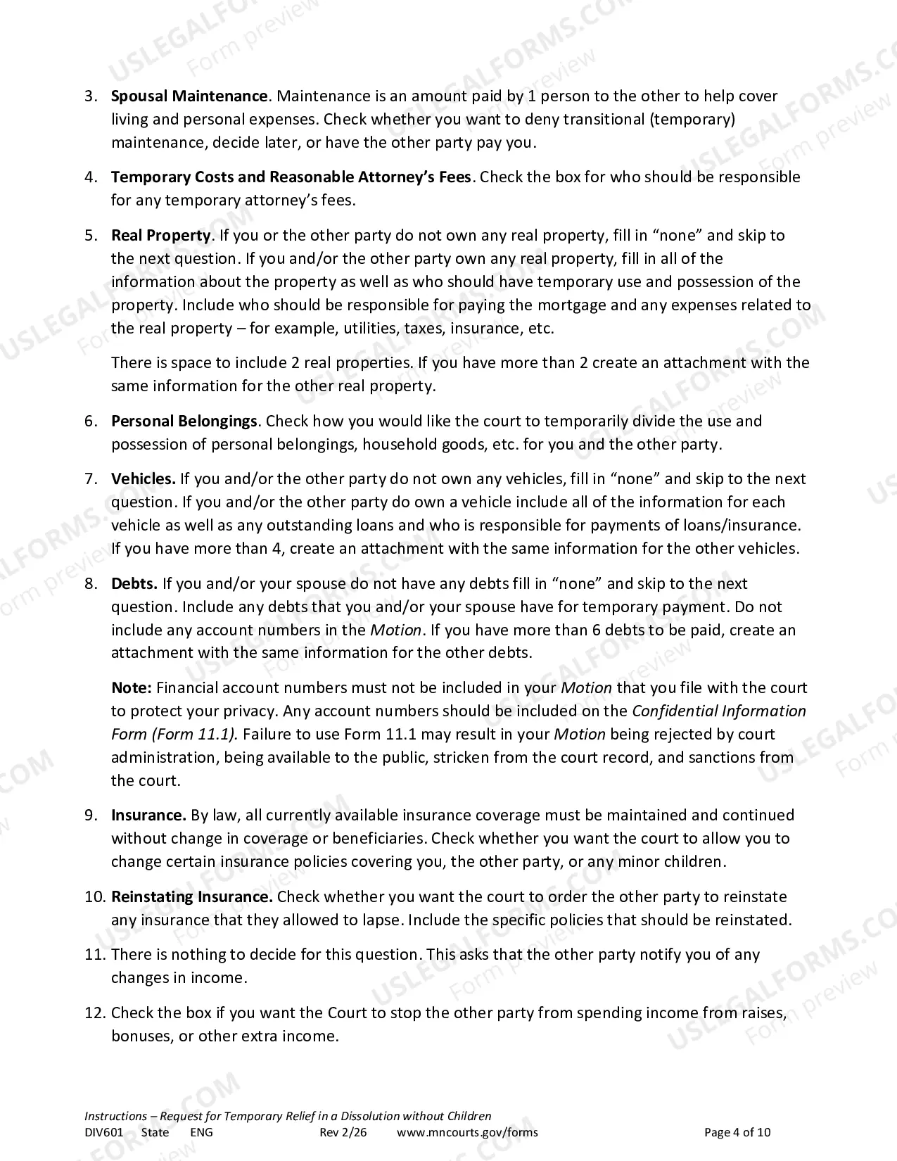 Preview Instructions - Temporary Relief Without Children