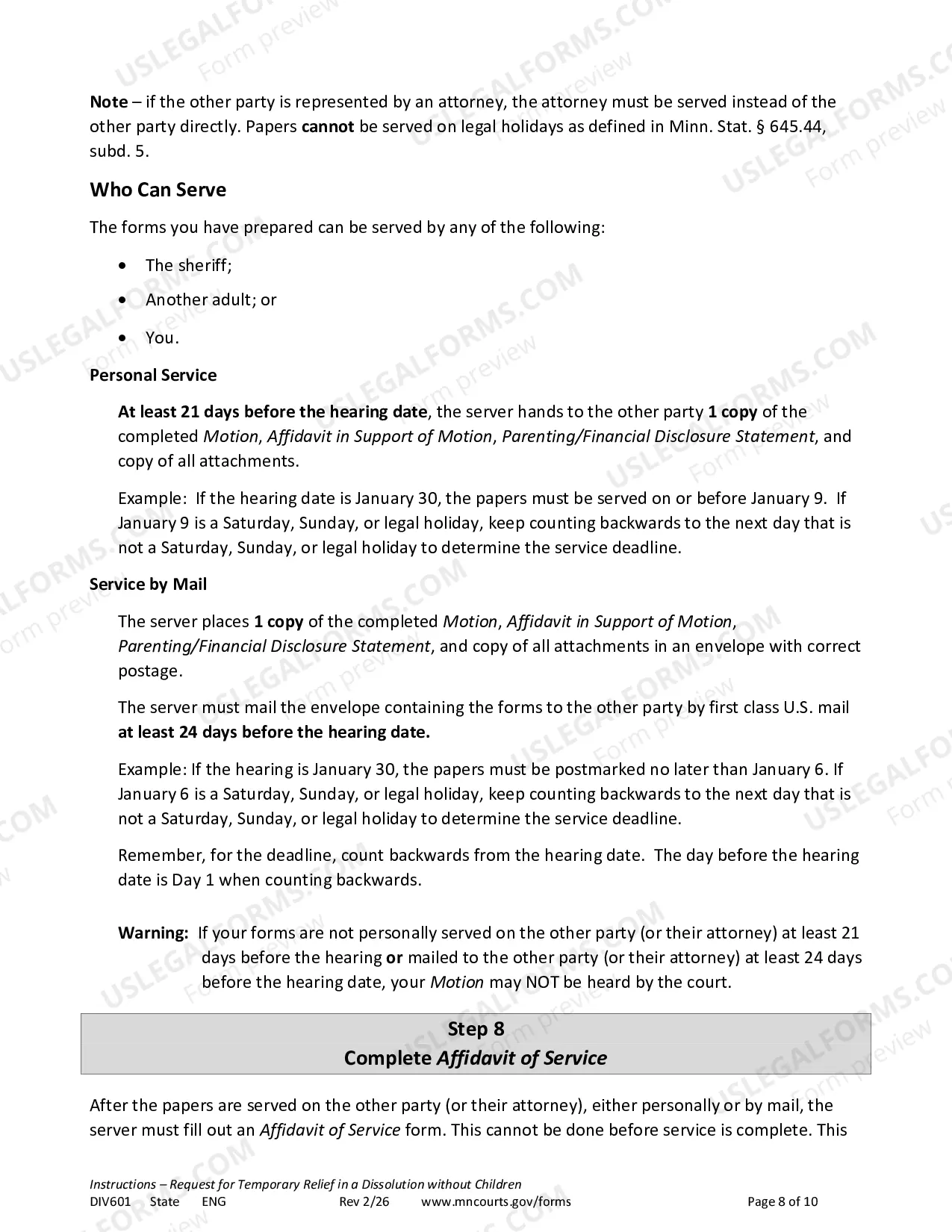 Preview Instructions - Temporary Relief Without Children