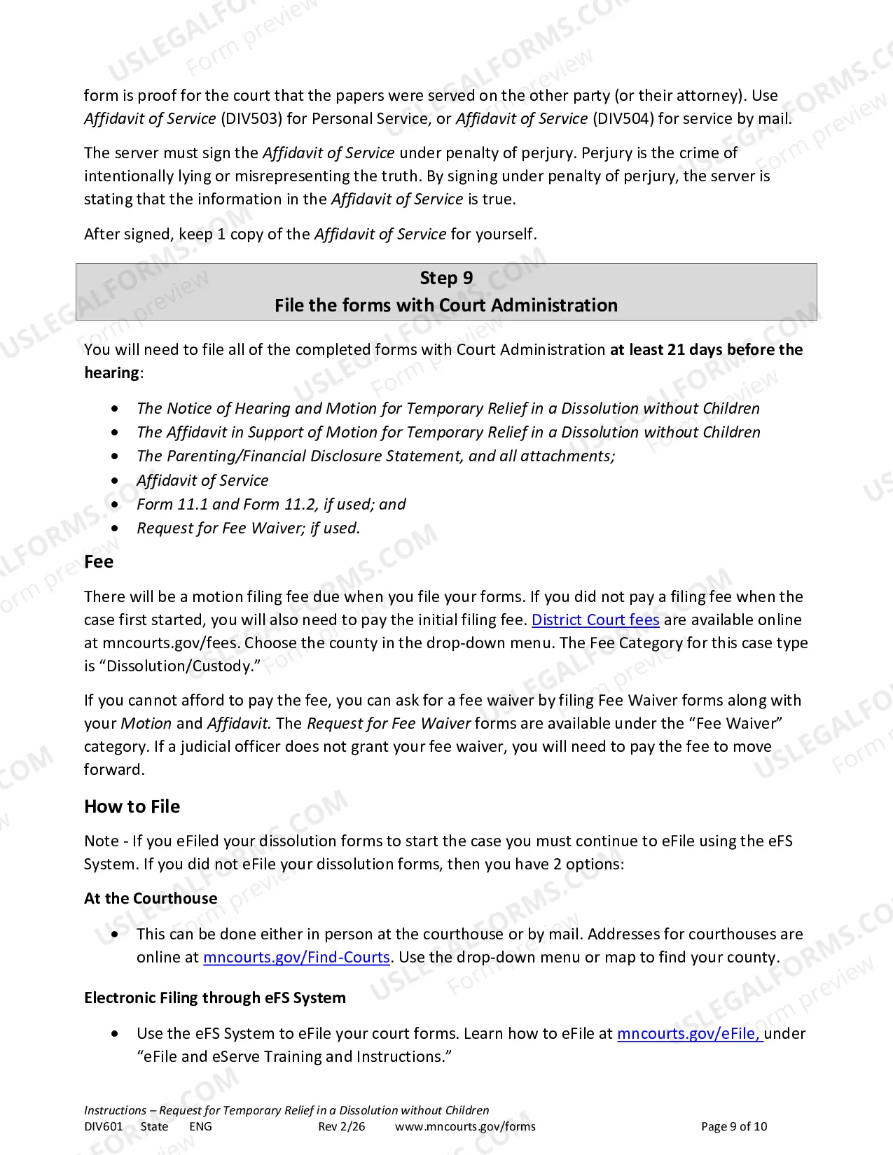 Preview Instructions - Temporary Relief Without Children