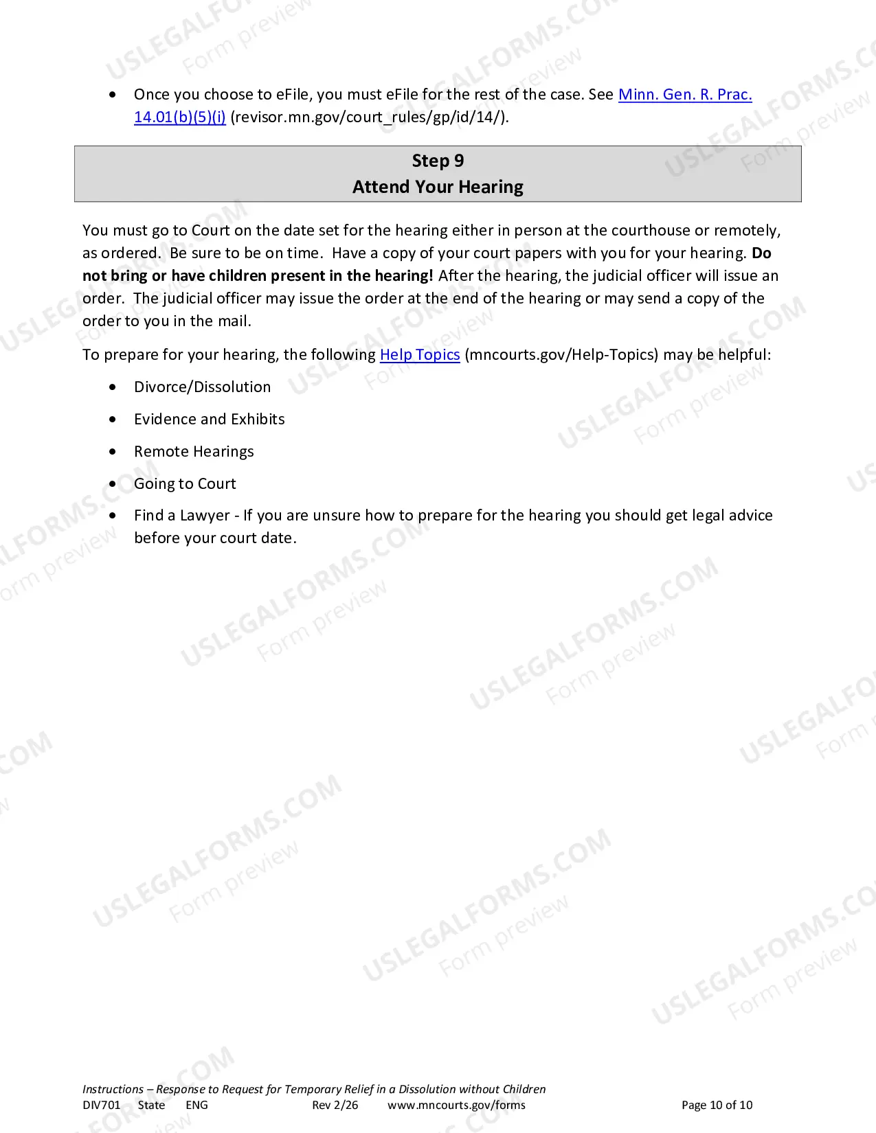 Preview Instructions - Response to Temporary Relief without Children