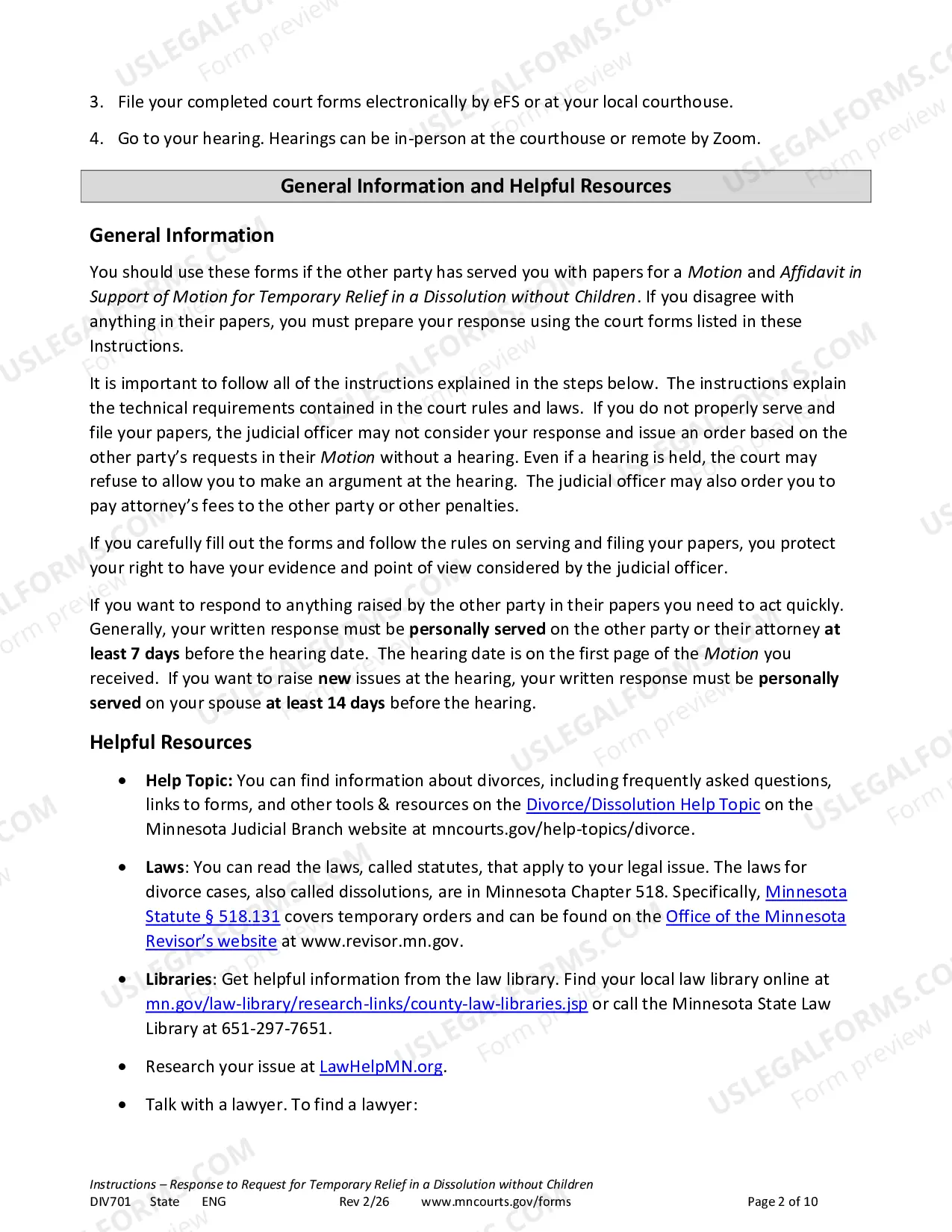 Preview Instructions - Response to Temporary Relief without Children