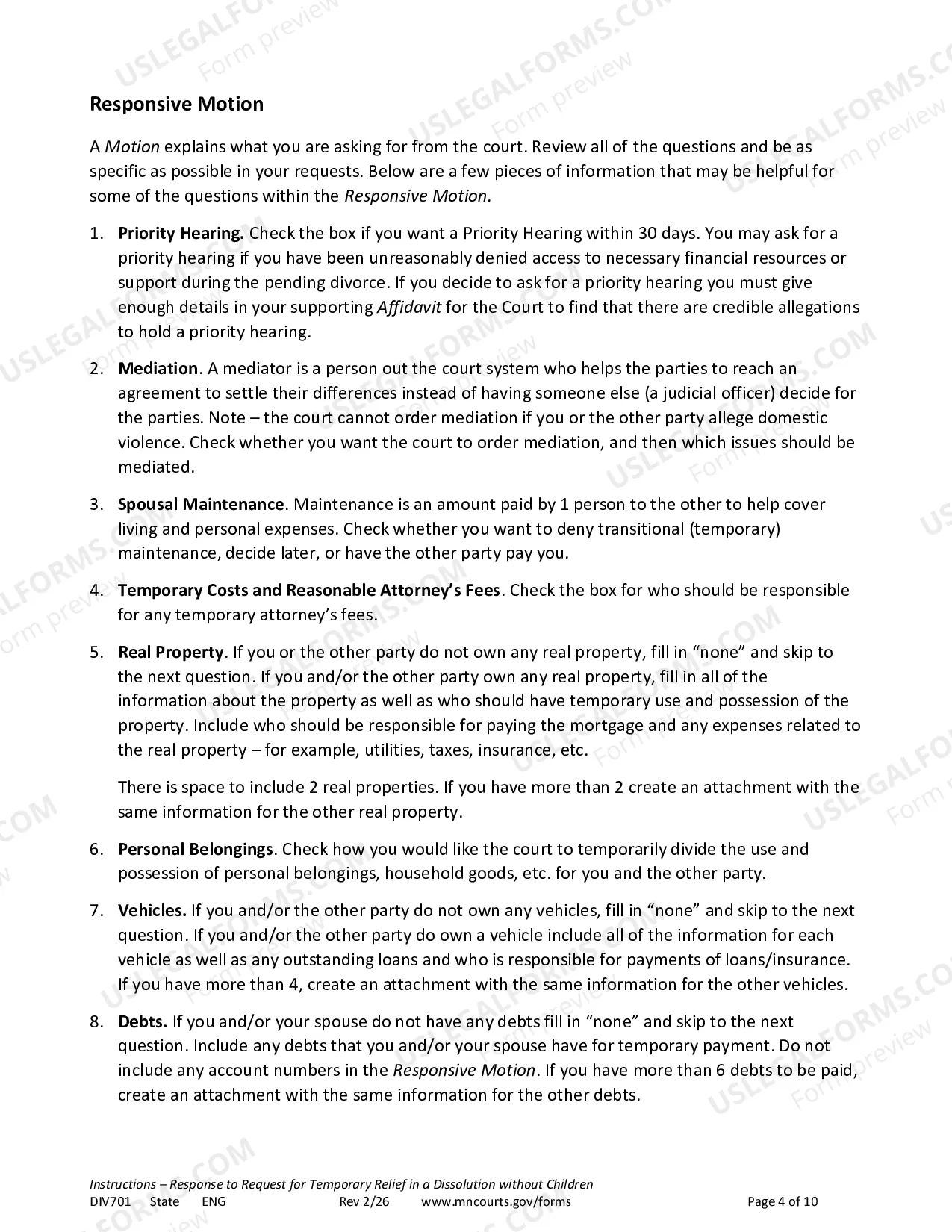 Preview Instructions - Response to Temporary Relief without Children