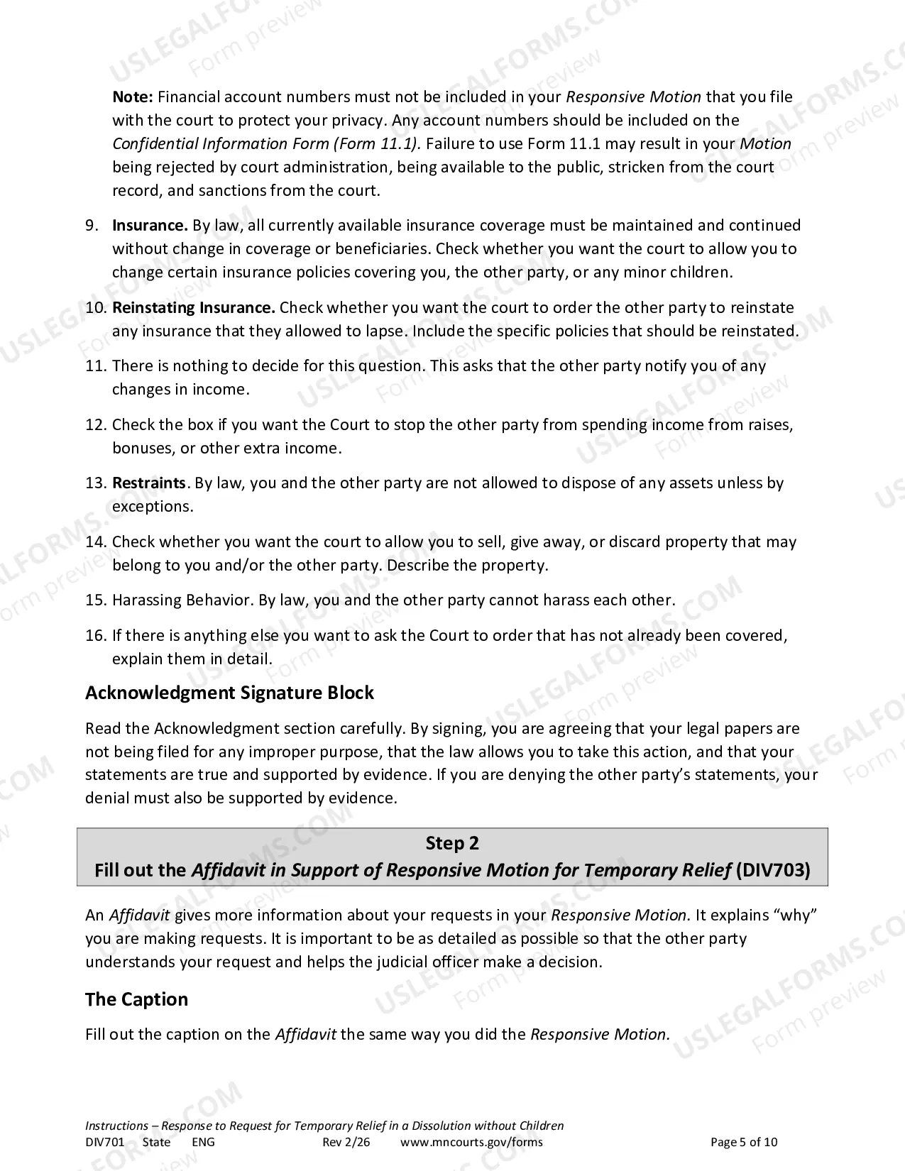 Preview Instructions - Response to Temporary Relief without Children