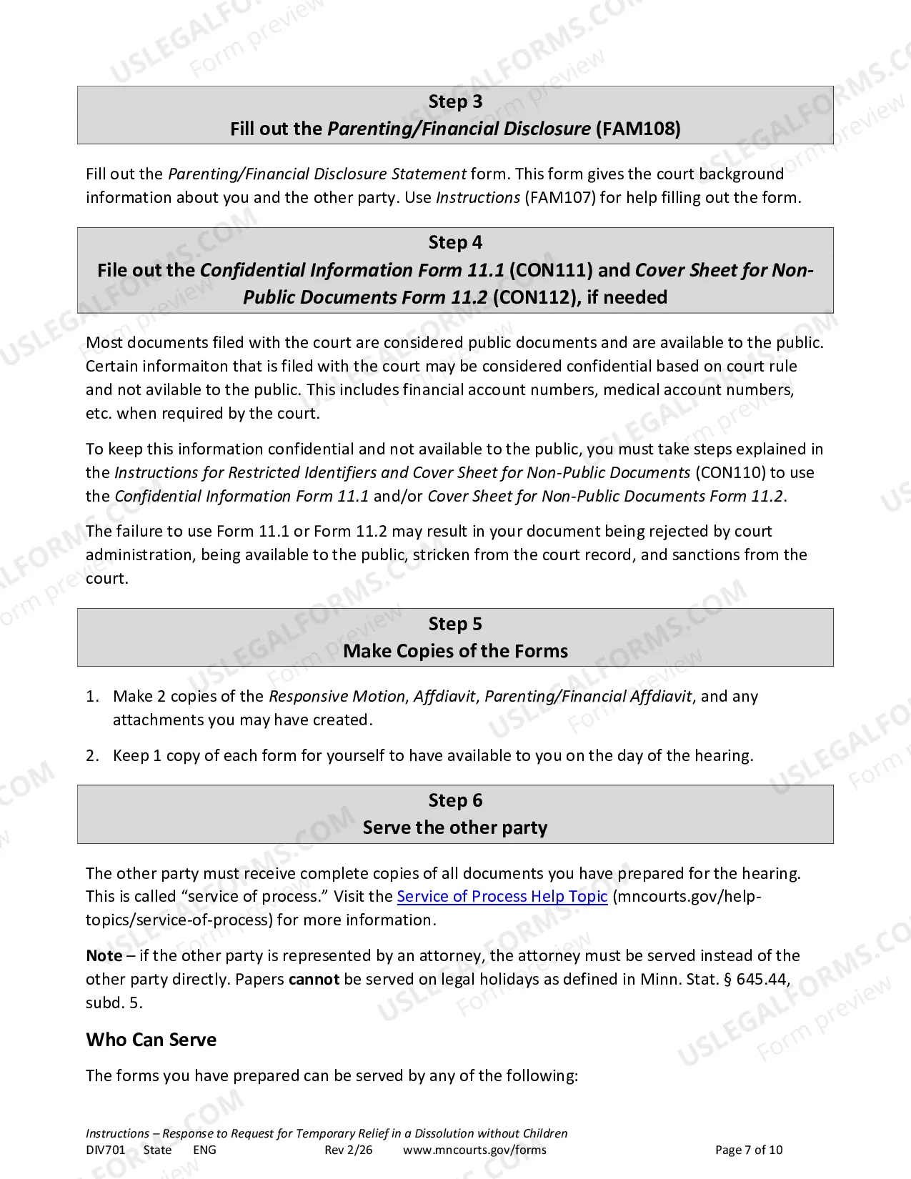 Preview Instructions - Response to Temporary Relief without Children