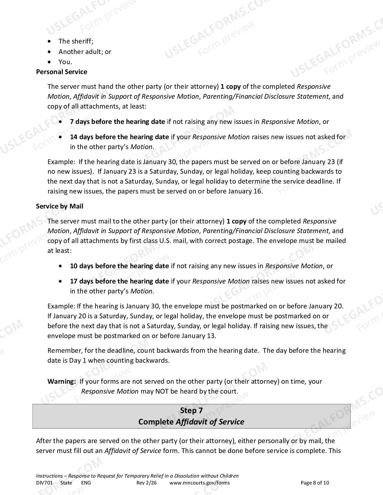 Preview Instructions - Response to Temporary Relief without Children