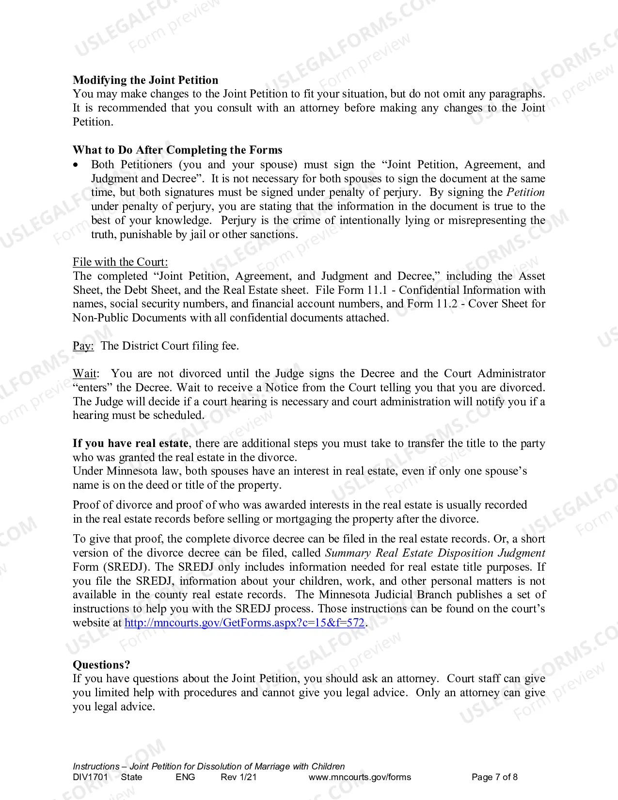Preview Instructions for Joint Petition for Dissolution of Marriage With Children
