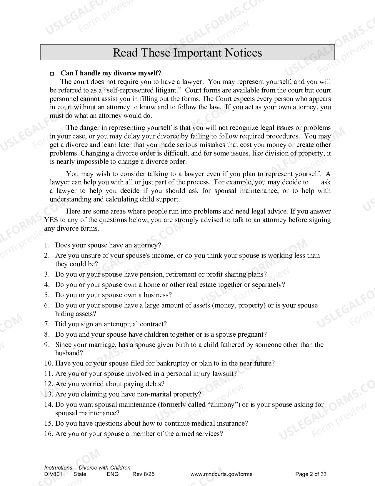 Preview Instructions - Dissolution with Children