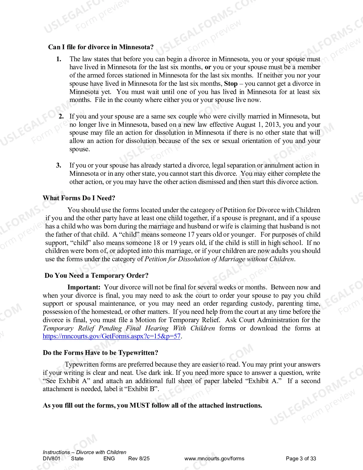 Preview Instructions - Dissolution with Children