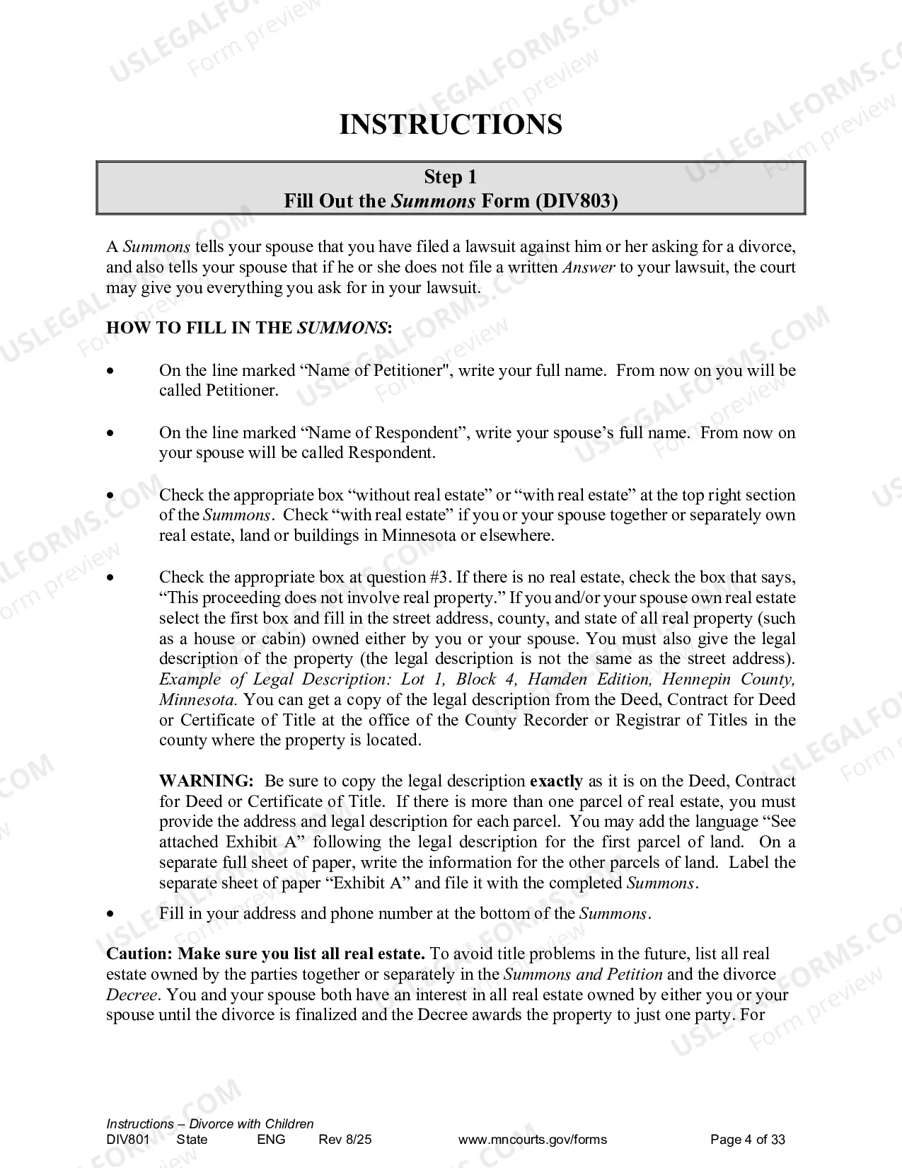 Preview Instructions - Dissolution with Children