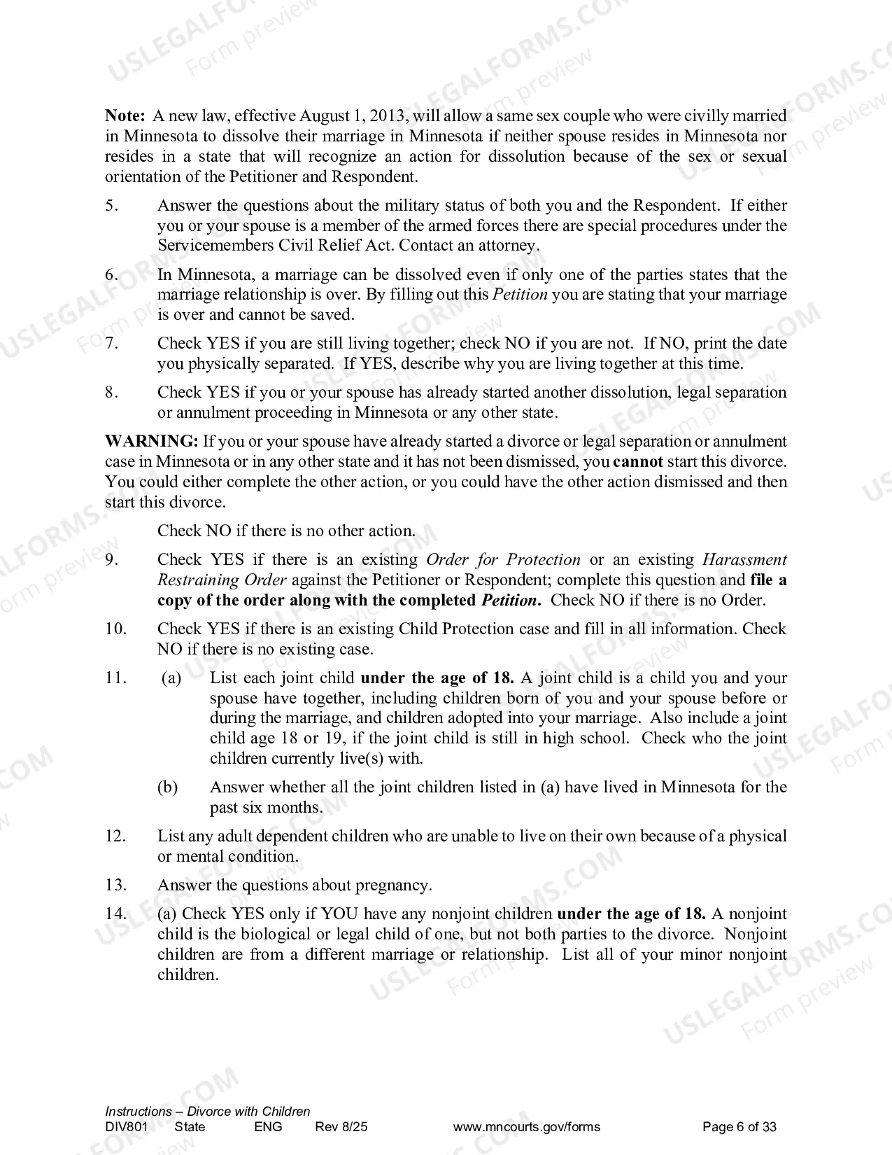 Preview Instructions - Dissolution with Children