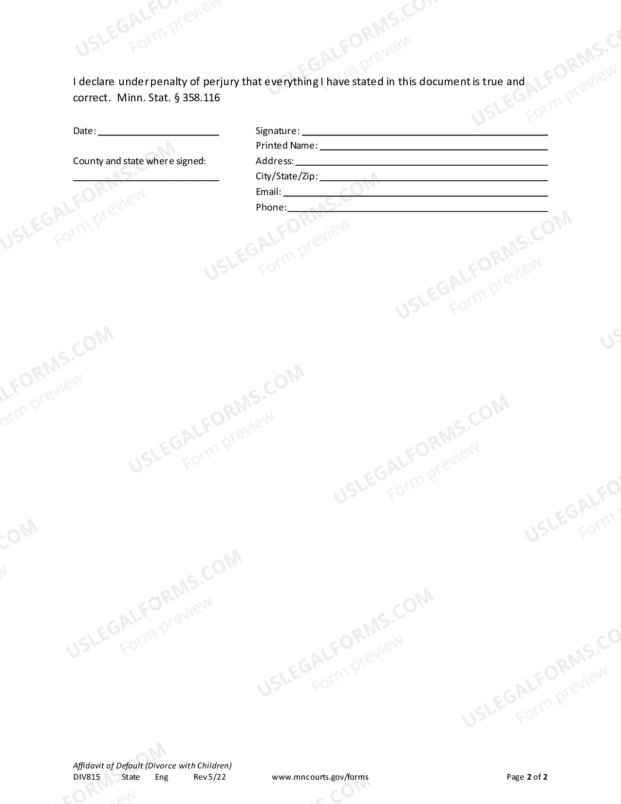 Preview Affidavit of Default