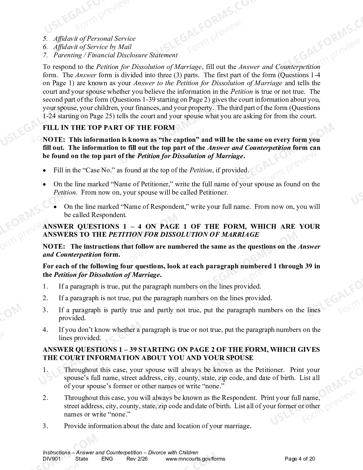 Preview Instructions - Answer and Counter Petition