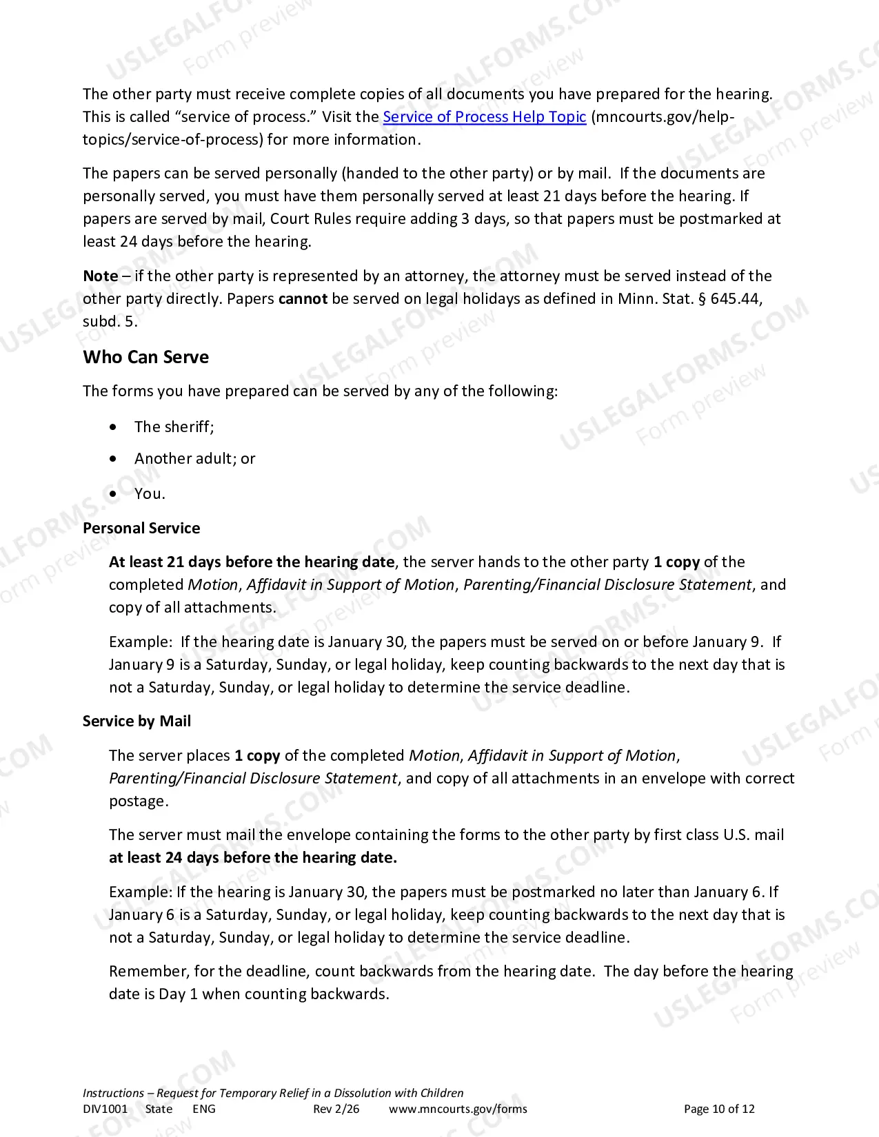Preview Instructions - Temporary Relief with Children