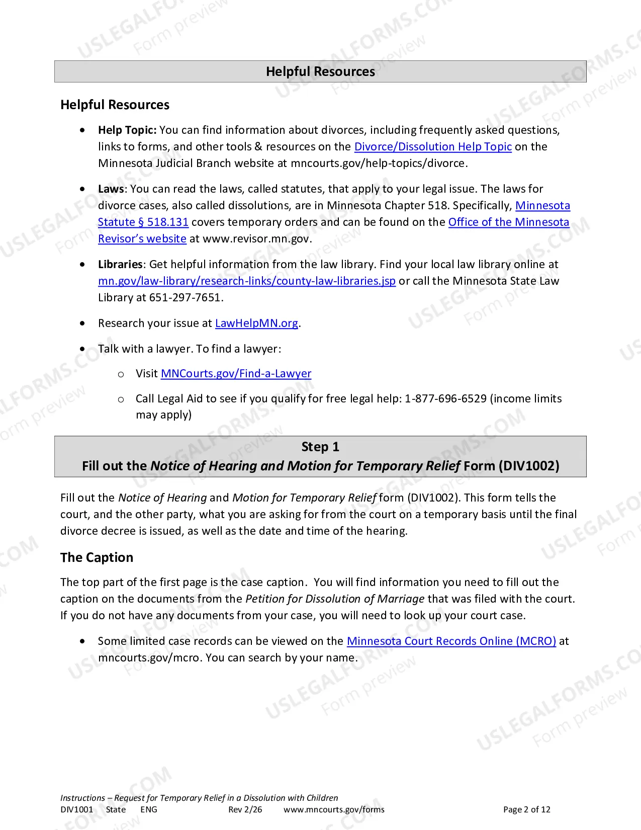 Preview Instructions - Temporary Relief with Children